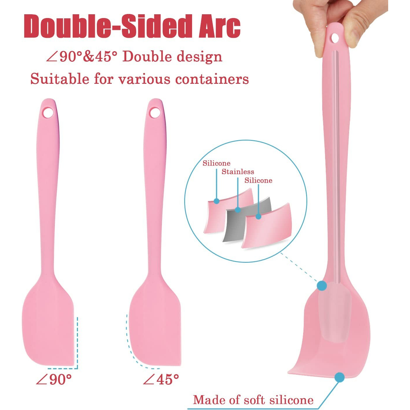 Hokisei Silicone Spatula, 11 Inch Rubber Spatulas Heat Resistant Cooking Utensil Set Non-Stick Flexible Baking Spatulas With Stainless Steel Core For Cake/Cream/Butter/Batter Mixing/Cooking (4-Piece)