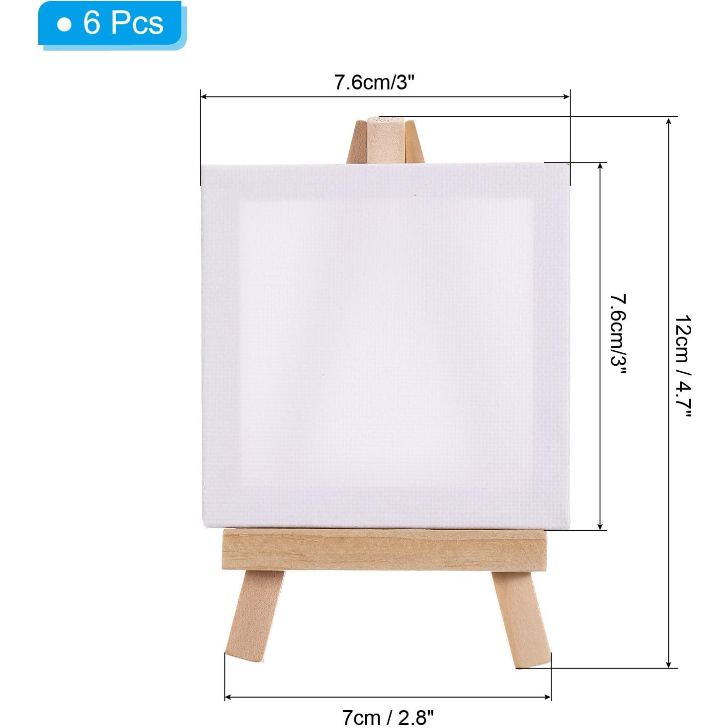 Patikil 3"" X 3"" Canvas Easel Set, 6 Set Mini Stretched Display Canvases Panel Board With Portable Tripod Wooden Holder Stand For Drawing Painting Art