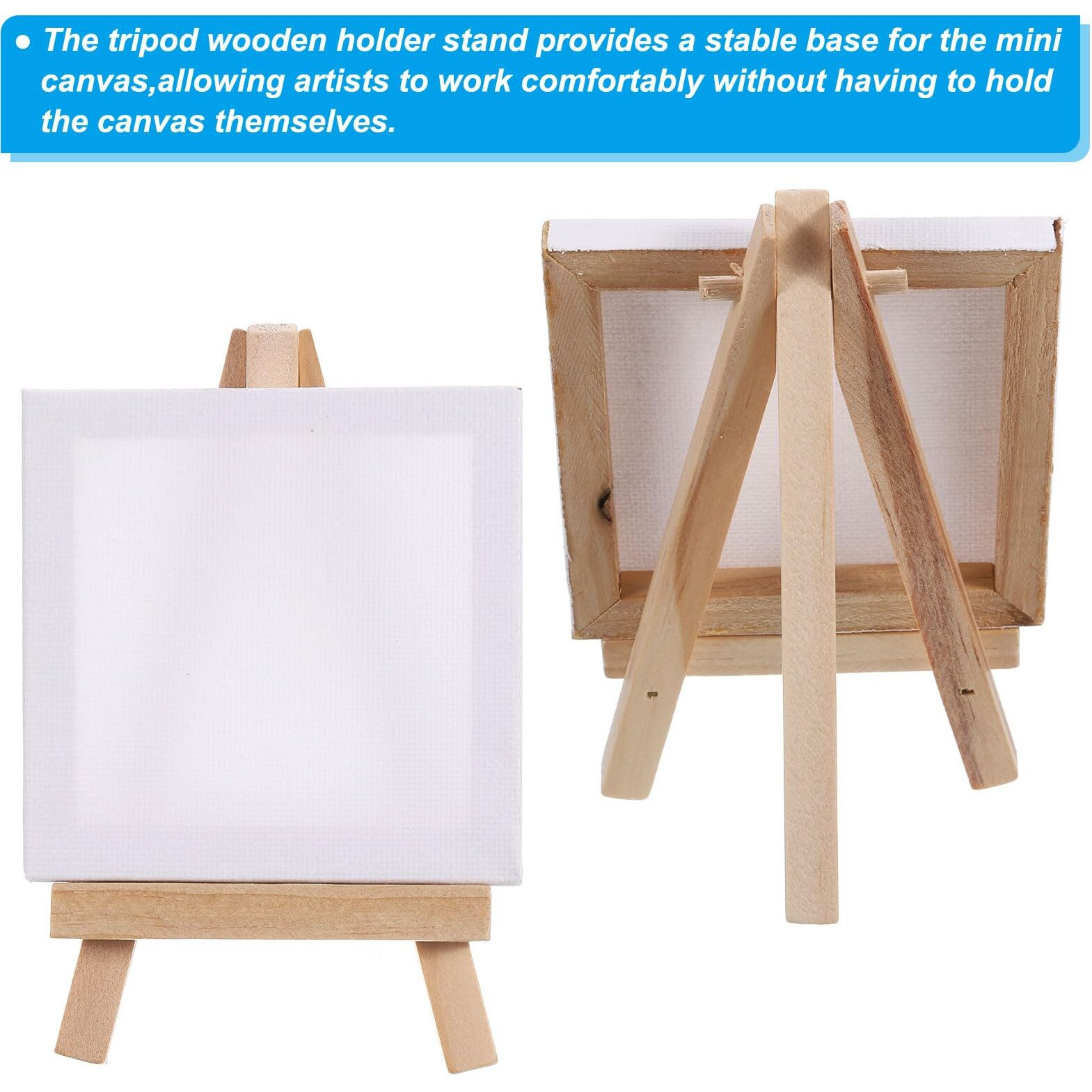 Patikil 3"" X 3"" Canvas Easel Set, 6 Set Mini Stretched Display Canvases Panel Board With Portable Tripod Wooden Holder Stand For Drawing Painting Art