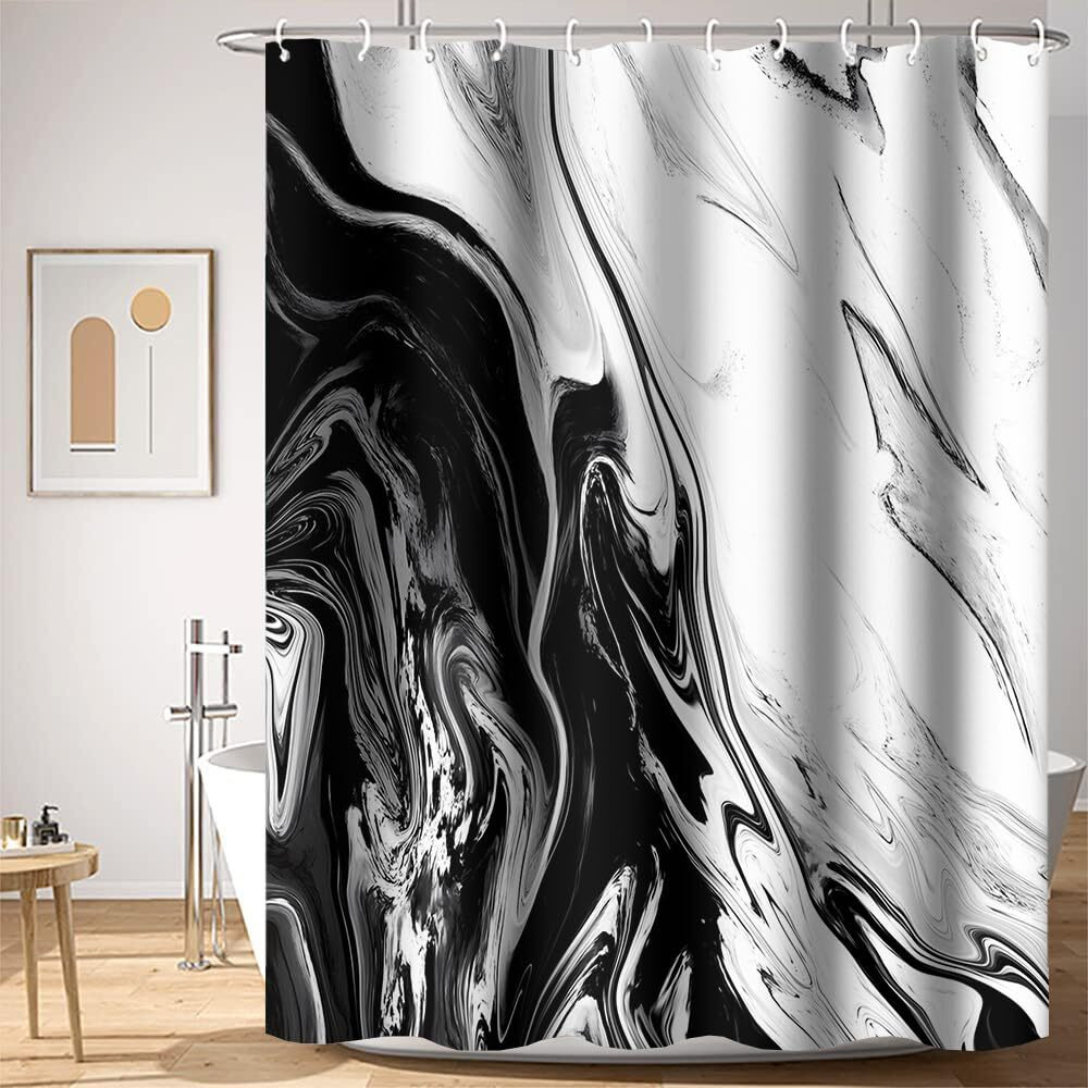 Umpoo Abstract Ink Painting Shower Curtain Black And White Modern Stylish Bathtub Shower Curtain For Bathroom Decor Waterproof Texture Washable Fabric Shower Curtain, 72X72 Inch