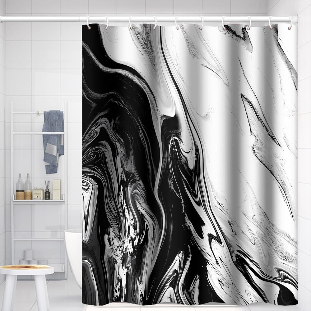 Umpoo Abstract Ink Painting Shower Curtain Black And White Modern Stylish Bathtub Shower Curtain For Bathroom Decor Waterproof Texture Washable Fabric Shower Curtain, 72X72 Inch