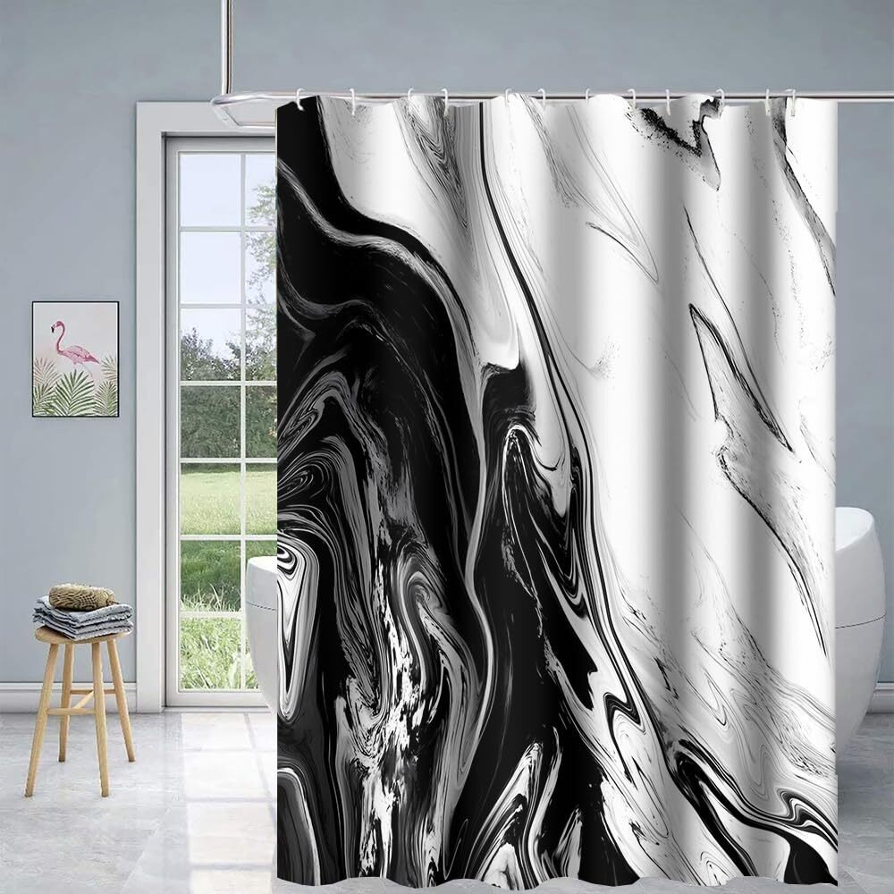 Umpoo Abstract Ink Painting Shower Curtain Black And White Modern Stylish Bathtub Shower Curtain For Bathroom Decor Waterproof Texture Washable Fabric Shower Curtain, 72X72 Inch