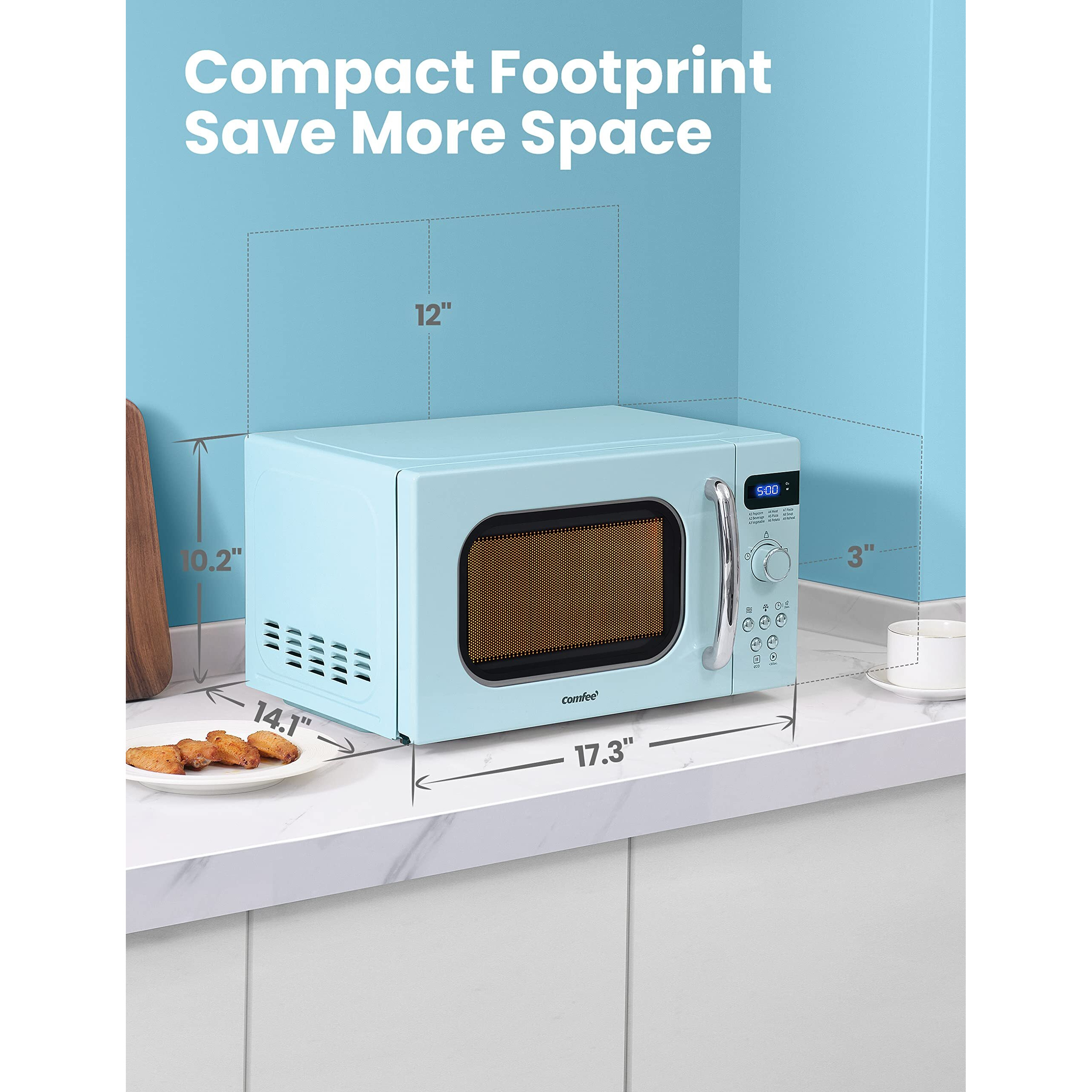 Comfee' Retro Small Microwave Oven With Compact Size, 9 Preset Menus, Position-Memory Turntable, Mute Function, Countertop Microwave For Small Spaces, 0.7 Cu Ft/700W, Green, Am720C2Ra-G