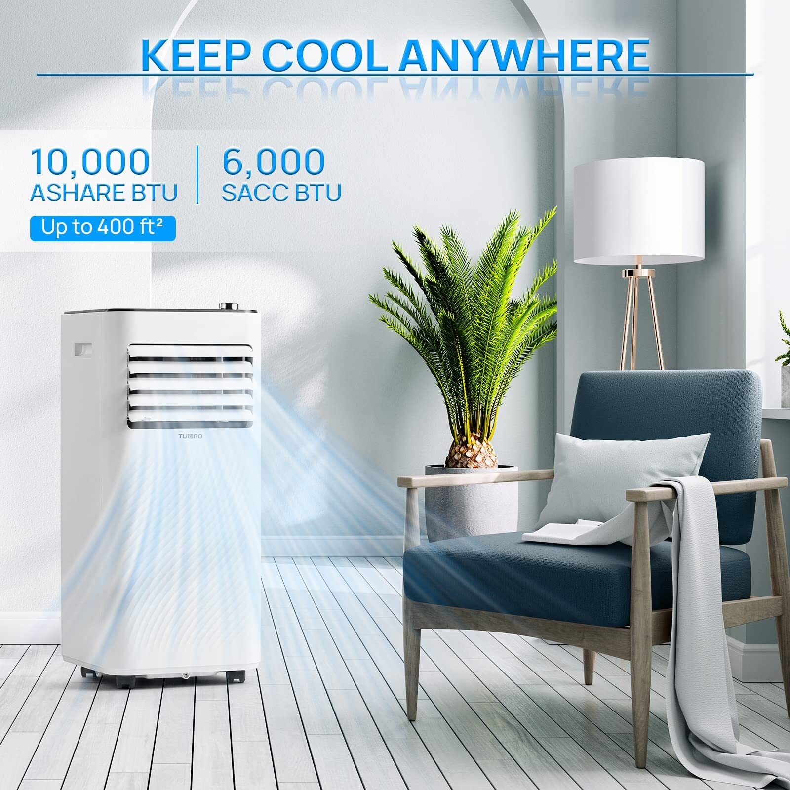 Turbro Finnmark 10,000 Btu Portable Air Conditioner, Dehumidifier And Fan, 3-In-1 Floor Ac Unit For Rooms Up To 400 Sq Ft, Sleep Mode, Timer, Remote Included (6,000 Btu Sacc)