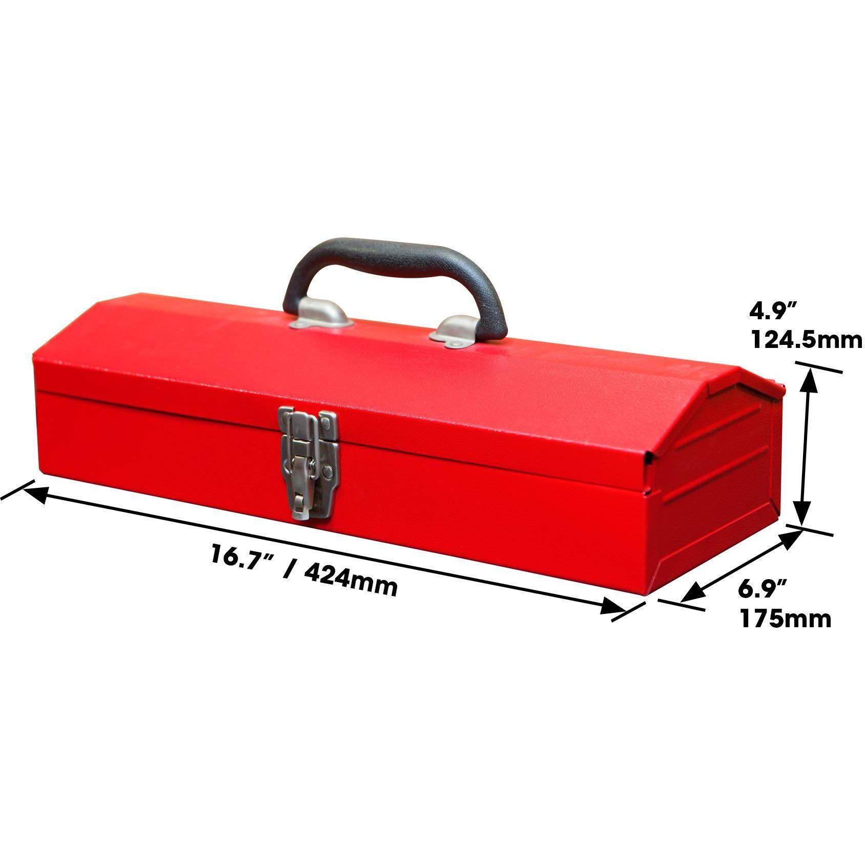 Big Red Tb102 Torin 16"" Hip Roof Style Portable Steel Tool Box With Metal Latch Closure, Red