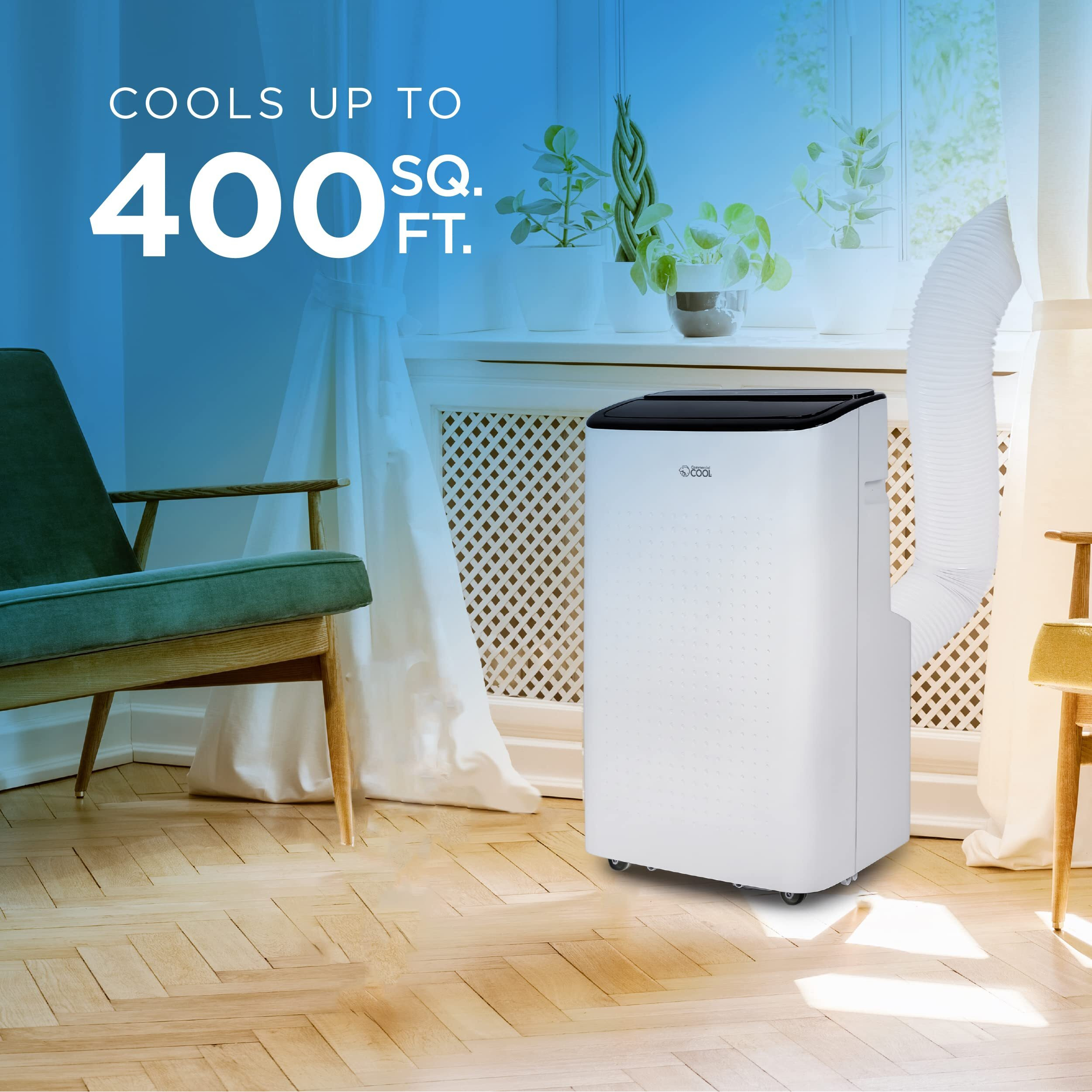 Commercial Cool Portable Air Conditioner, Dehumidifier & Fan, Portable Air Conditioner 9,000 Btu Covers Up To 400 Sq. Ft., Wi-Fi Enabled, White