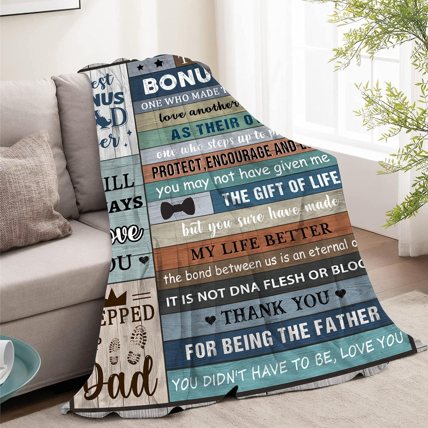 Nahjiiem Bonus Dad Fathers Day Blanket Gifts, Step Dad Birthday Ideas From Daughter Son,To My Best Bonus Dad Ever Throw Blanket 50''X60''