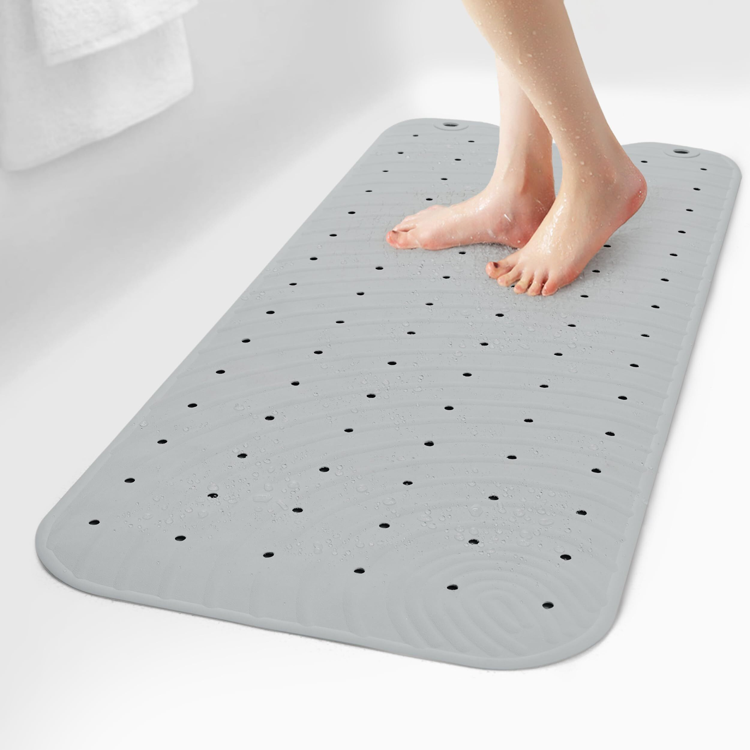 Selfsuite Extra Long Rubber Bathtub Mat, Non-Slip Shower Tub Mat, 39X16 Inch, Bath Tub Floor Mat With Suction Cups And Drainage Holes, Grey