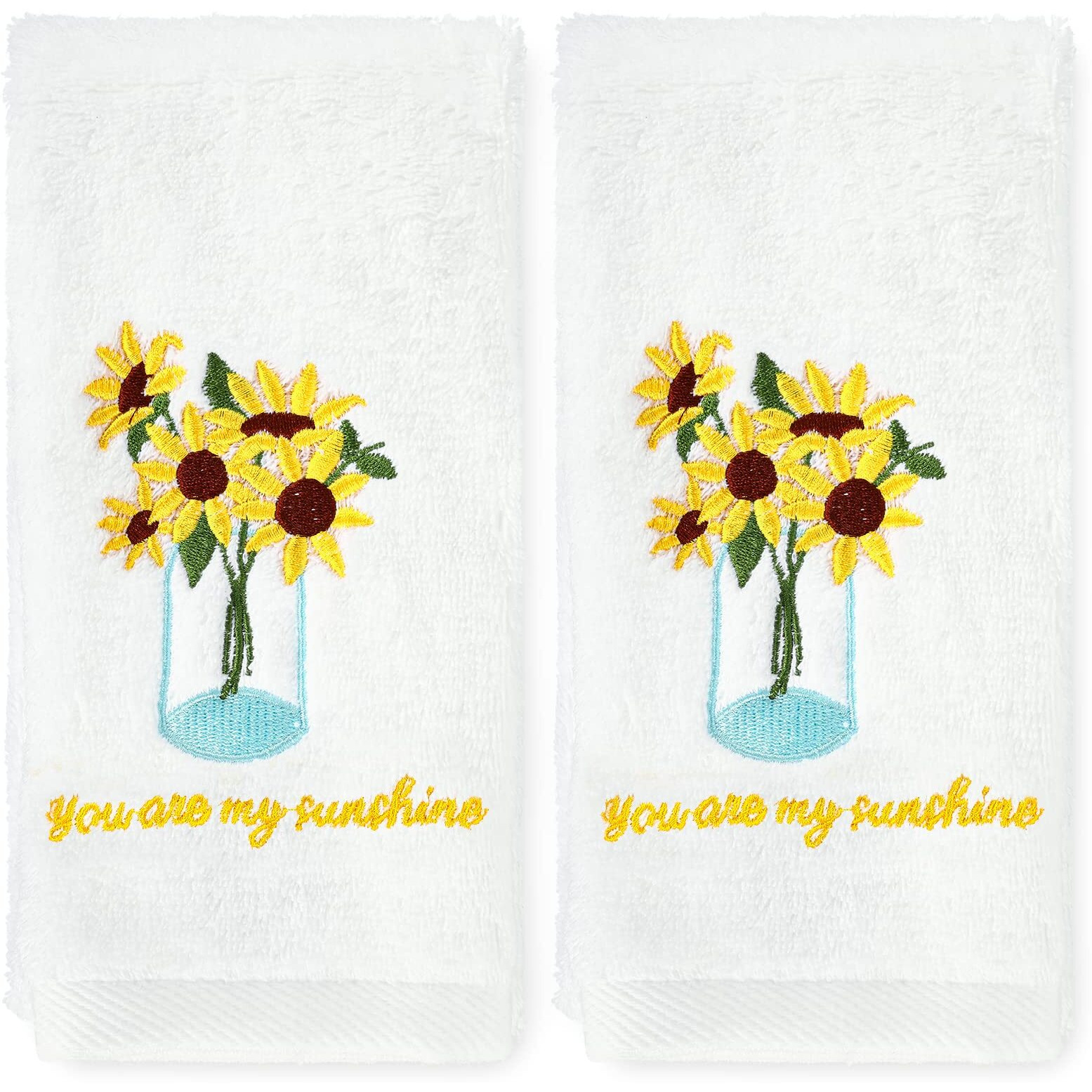 Anydesign 2 Pack Sunflower Hand Towels Spring Cotton Embroidered Flower Decorative Dish Towel For Bathroom Hand Drying Cleaning Cooking Summer Towel Gift Set, 29.5 X 13.7 Inch