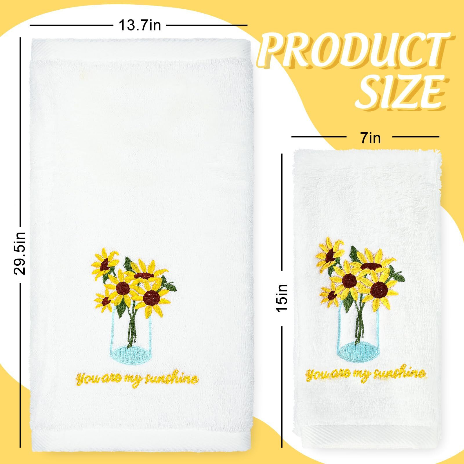 Anydesign 2 Pack Sunflower Hand Towels Spring Cotton Embroidered Flower Decorative Dish Towel For Bathroom Hand Drying Cleaning Cooking Summer Towel Gift Set, 29.5 X 13.7 Inch