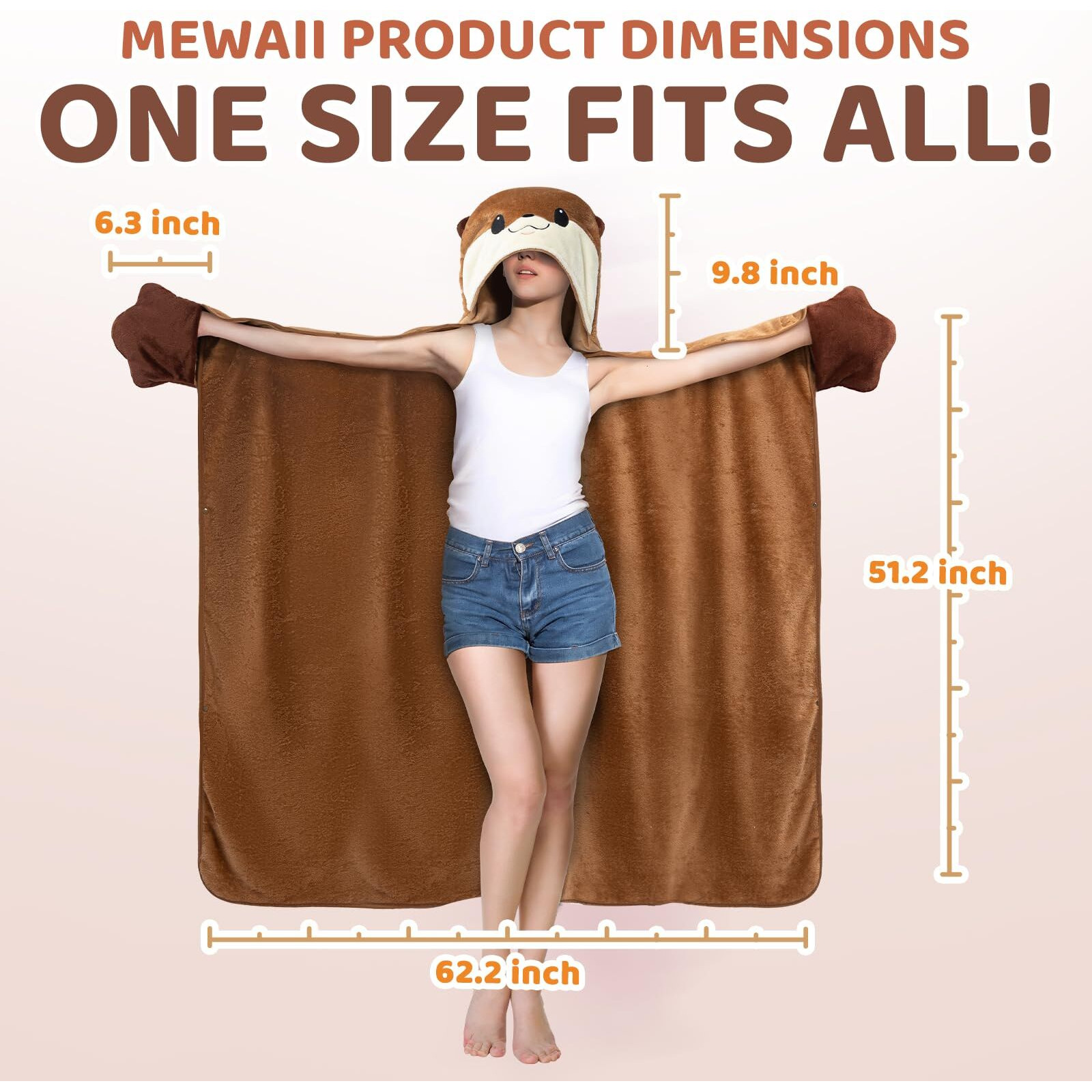 Mewaii Otter Wearable Hooded Blanket, Soft Flannel Throw Blanket Cloak Wrap, Oversize Otter Costume Outfits, Cozy Warm Adult Animal Blanket Hoodies With Gloves, Kawaii Gift For Women Men Teens Kids