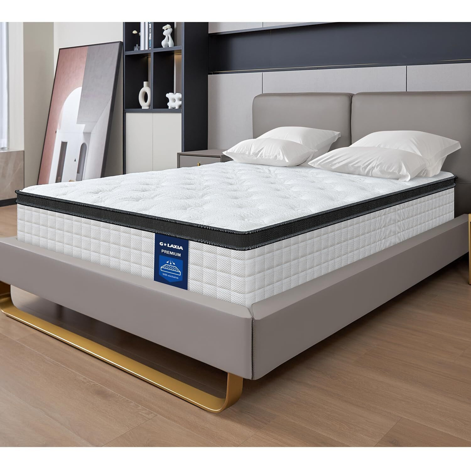 G Laxia 12 Inch White Full Spring Mattress,Medium Firm With Gel Memory Foam,Individually Pocketed Coil,Fiberglass-Free Fire Retardant Certipur-Us Certified,75""*54""*12""