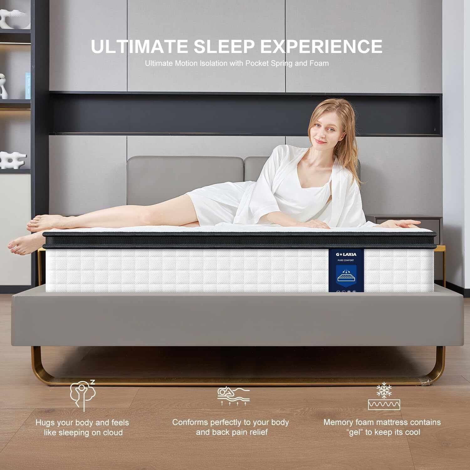 G Laxia 12 Inch White Full Spring Mattress,Medium Firm With Gel Memory Foam,Individually Pocketed Coil,Fiberglass-Free Fire Retardant Certipur-Us Certified,75""*54""*12""