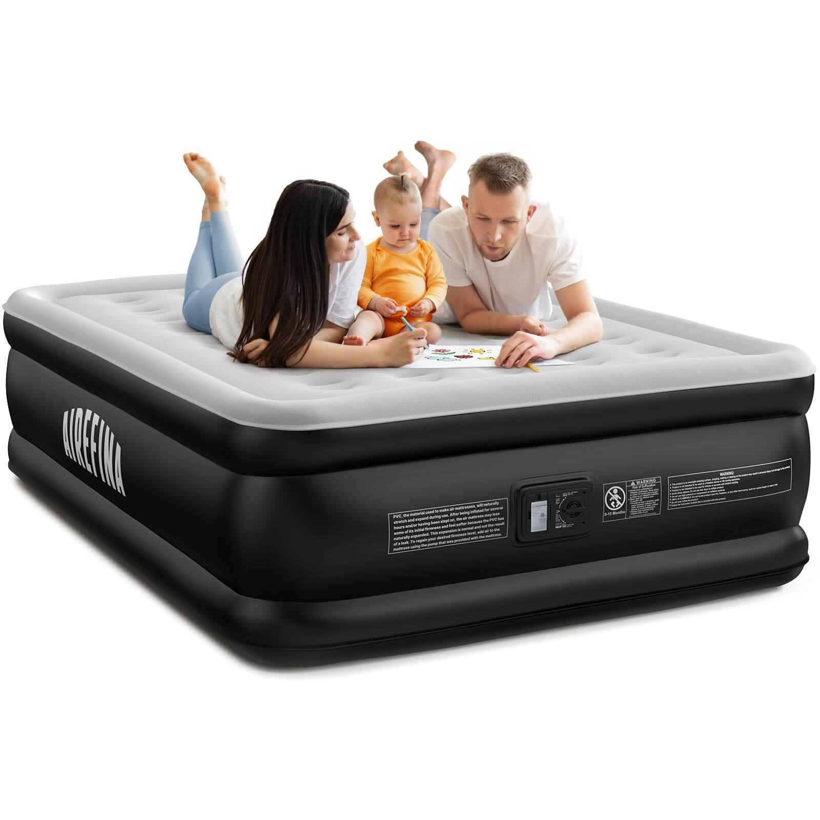 Airefina Air Mattress Queen With Built In Pump, 18 Raised Comfort Blow Up Mattress With Carrying Bag, Portable Inflatable Mattress For Guest Visit Home, Air Bed Colchones Inflables 750 Lbs Max