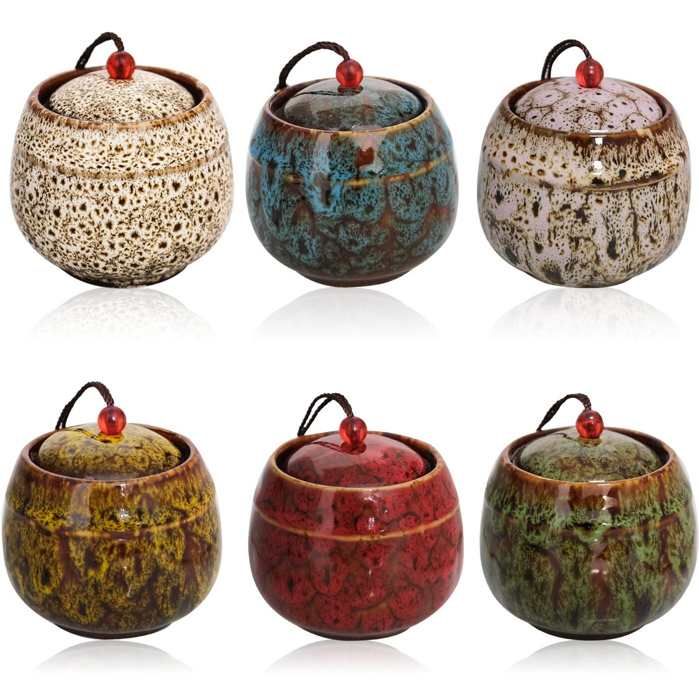 Patscorai Small Urns For Human Ashes, Set Of 6 Decorative Cremation Keepsakes Made Of Ceramic, Mini Urns For Adult Ashe, Personal Funeral For Pet Or Human Ashes(Set Of 6)