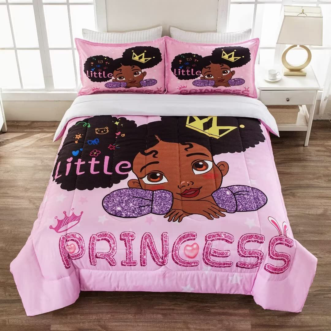 Grat Tioc Cute Black Girl Comforter Set Twin,Black Girl Magic Bedding Set,African American Girl Comforter Set,Afro Black Melanin Bed Set Princess Bedroom Decor