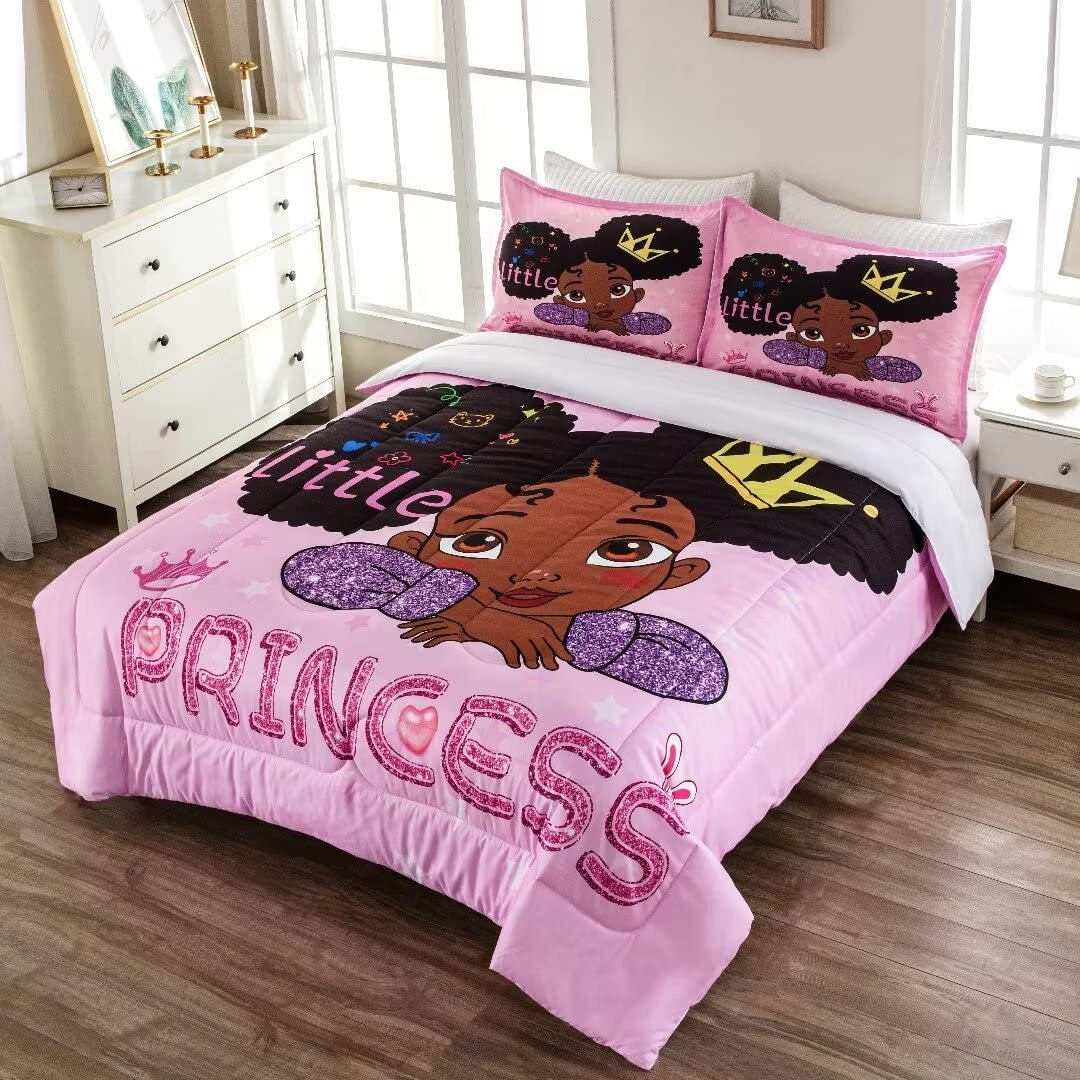 Grat Tioc Cute Black Girl Comforter Set Twin,Black Girl Magic Bedding Set,African American Girl Comforter Set,Afro Black Melanin Bed Set Princess Bedroom Decor
