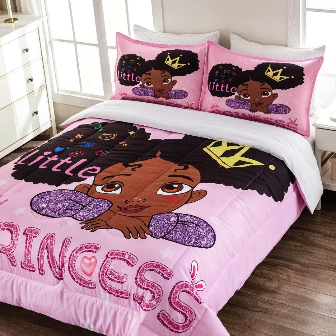 Grat Tioc Cute Black Girl Comforter Set Twin,Black Girl Magic Bedding Set,African American Girl Comforter Set,Afro Black Melanin Bed Set Princess Bedroom Decor