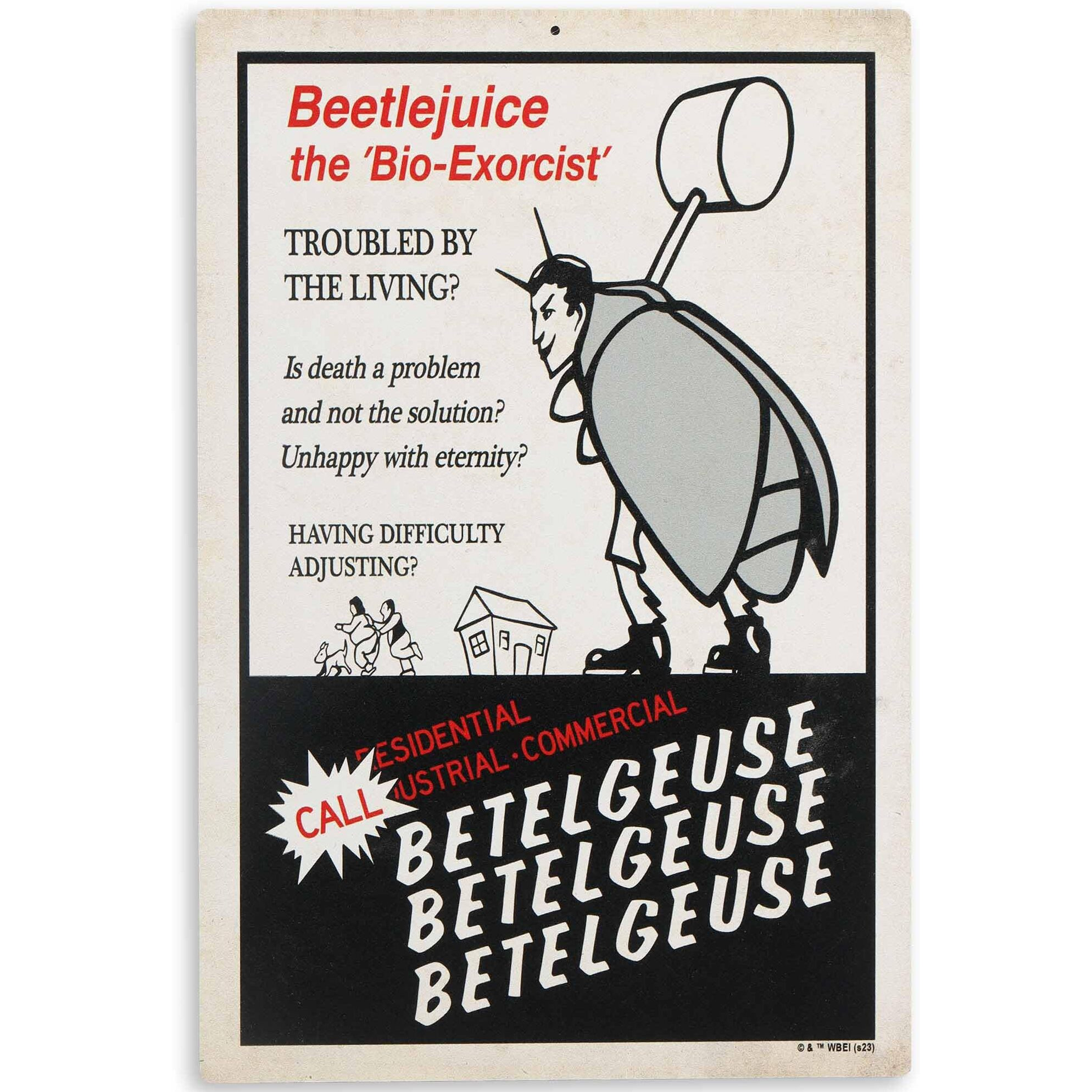 Beetlejuice The Bio-Exorcist Ad Hanging Metal Sign - Funny Beetlejuice Sign For Movie Room Or Halloween Decor