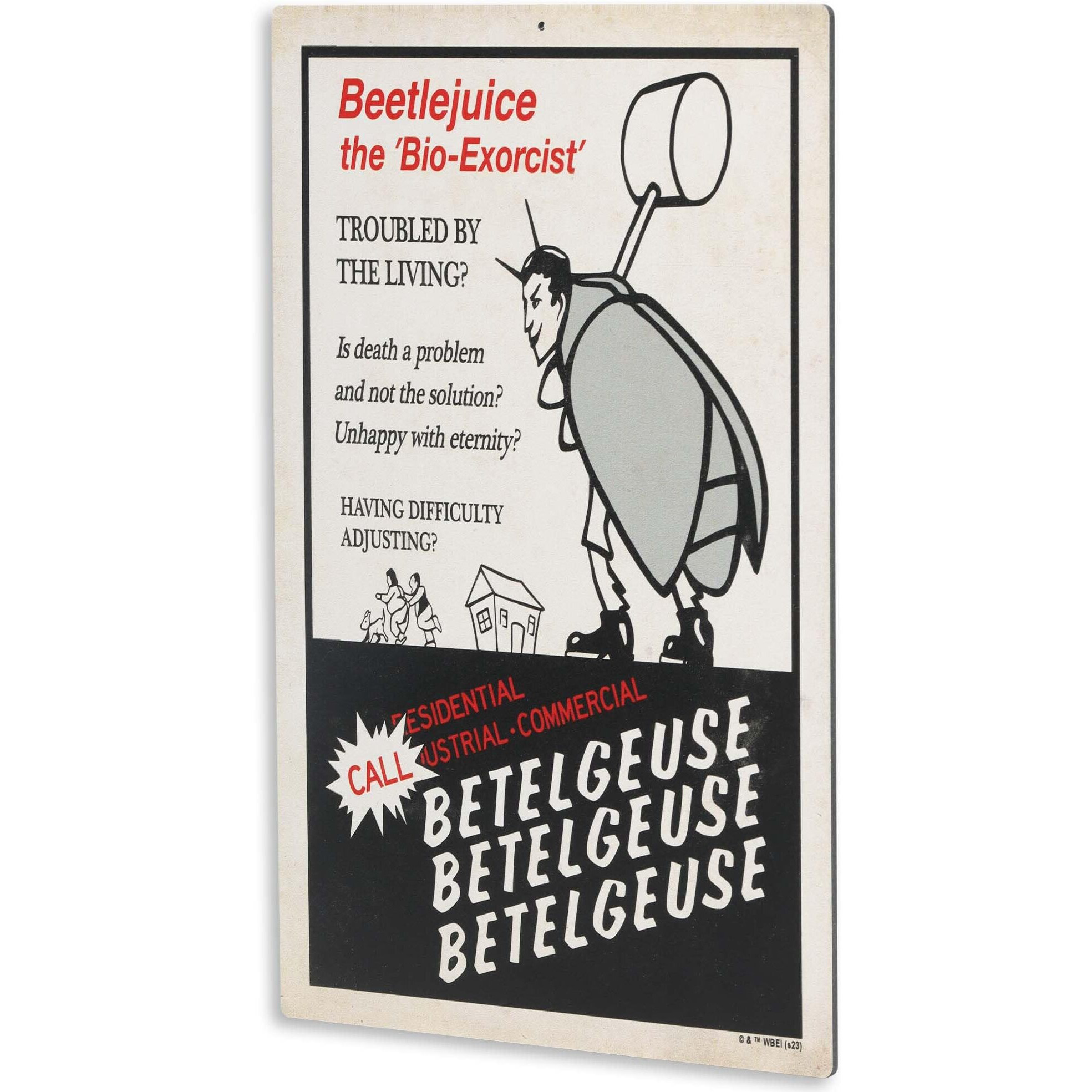 Beetlejuice The Bio-Exorcist Ad Hanging Metal Sign - Funny Beetlejuice Sign For Movie Room Or Halloween Decor