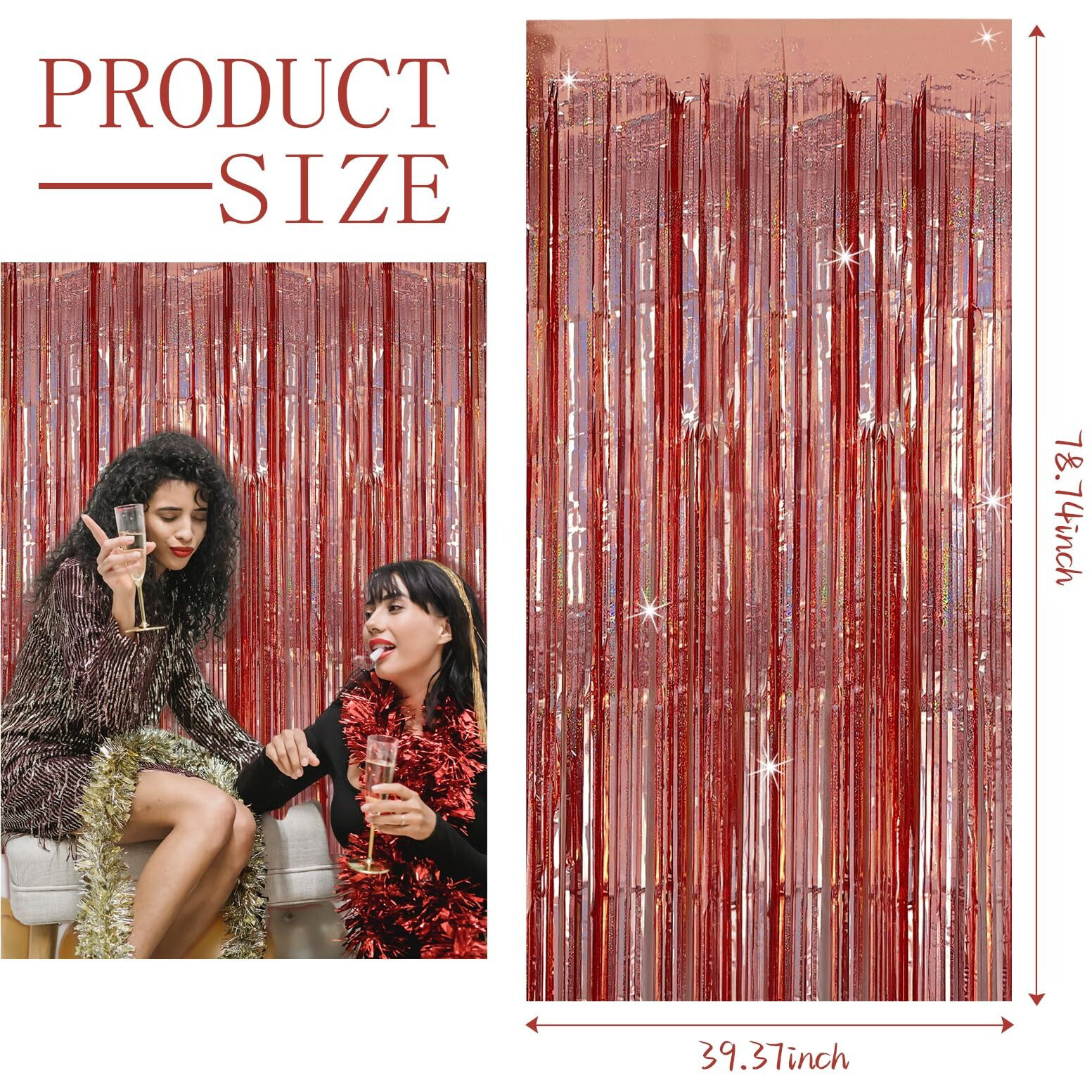 Bomsi 3 Pack Rose Gold Fringe Curtain Backdrop Birthday Bachelorette Party Decorations Metallic Tinsel Streamers Foil Backdrop Christmas Graduation Wedding New Year Party Decorations