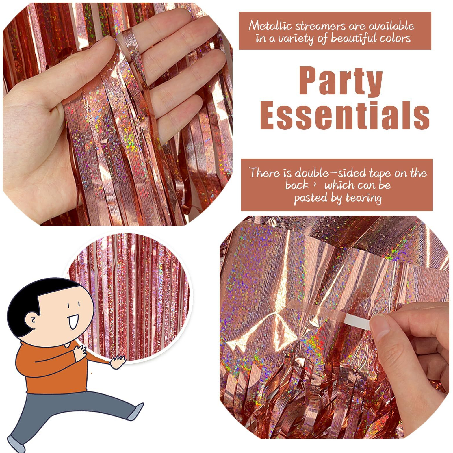 Bomsi 3 Pack Rose Gold Fringe Curtain Backdrop Birthday Bachelorette Party Decorations Metallic Tinsel Streamers Foil Backdrop Christmas Graduation Wedding New Year Party Decorations