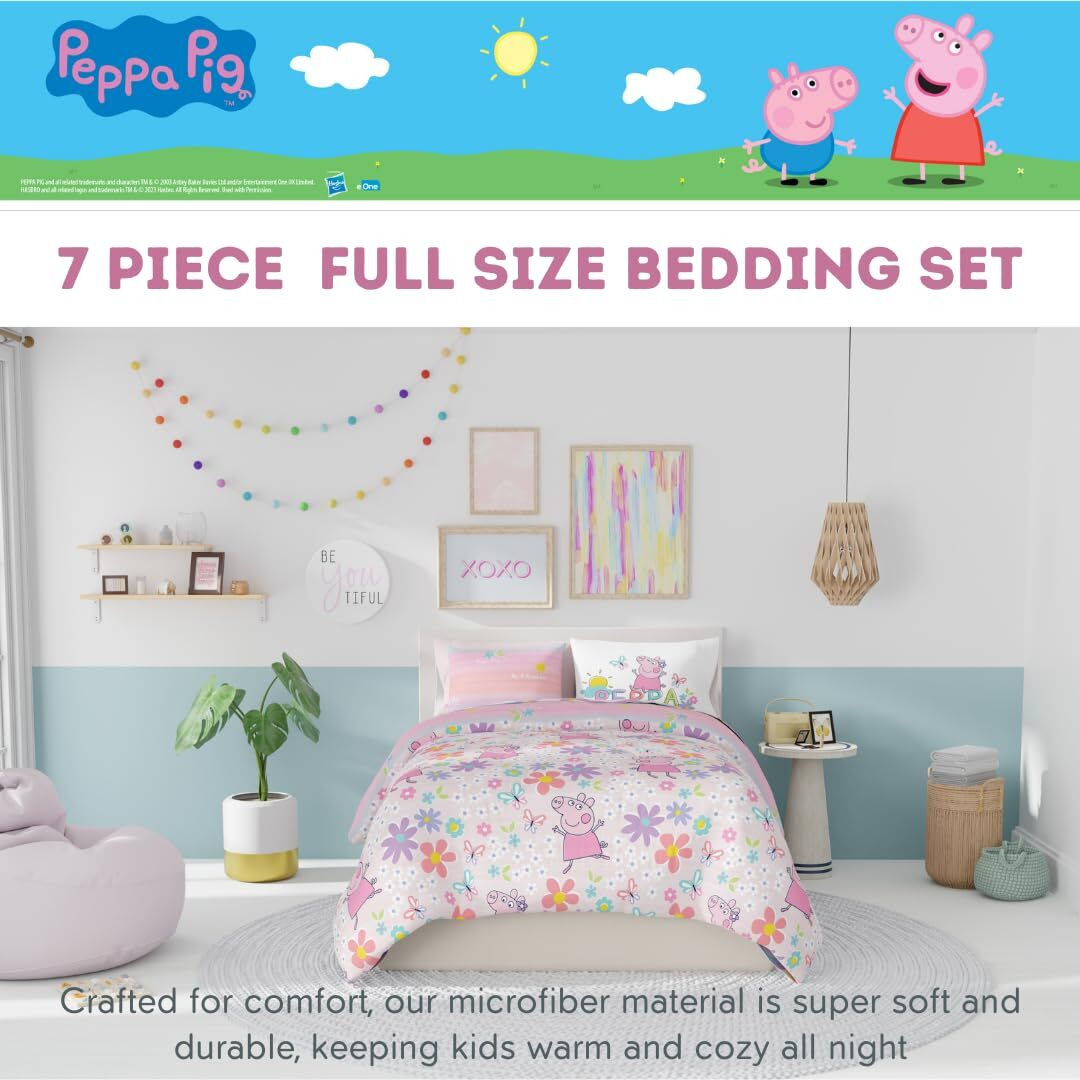 Franco Peppa Pig Kids Bedding Super Soft Comforter And Sheet Set With Sham, 7 Piece Full Size, (Officially Licensed Product)