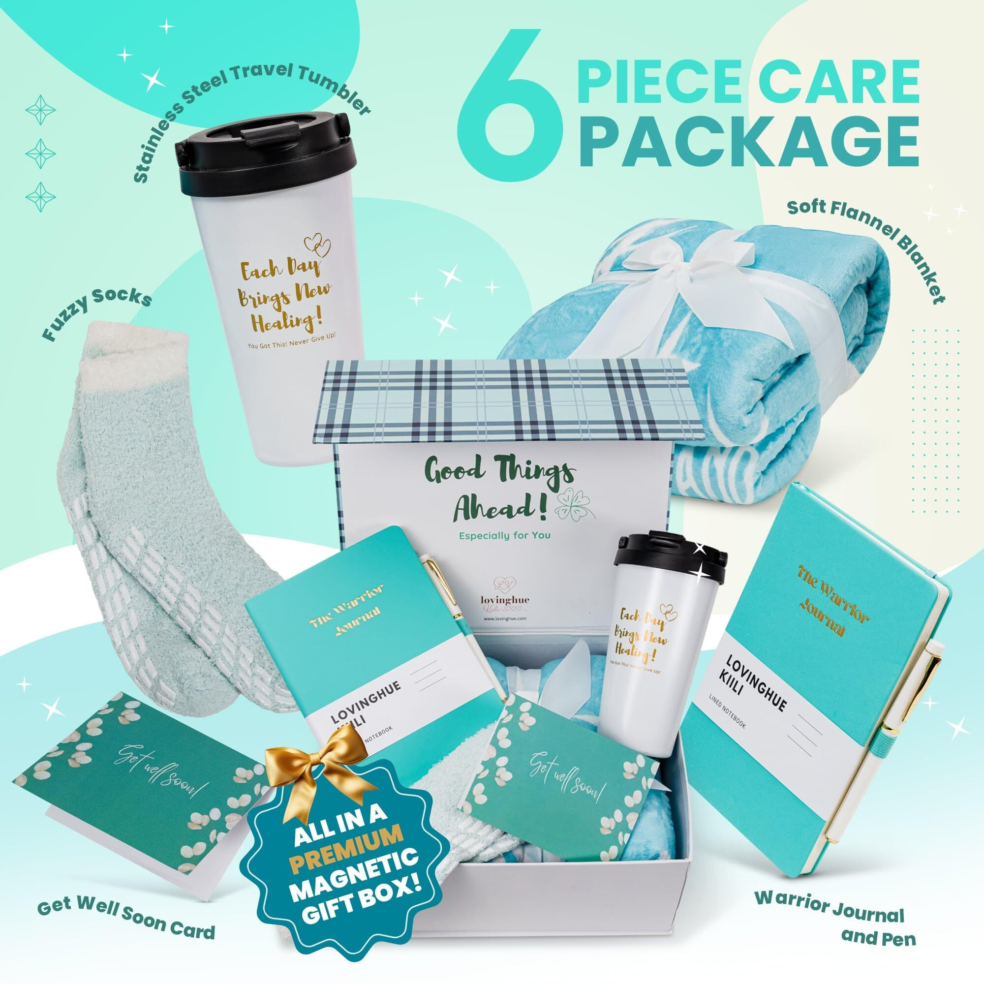 Chemo Care Package For Women, Cancer Care Packages For Women, Gifts For Cancer Patients, Get Well Soon Gift Basket Includes Travel Mug, Healing Blanket 47   X71    (Turquoise)