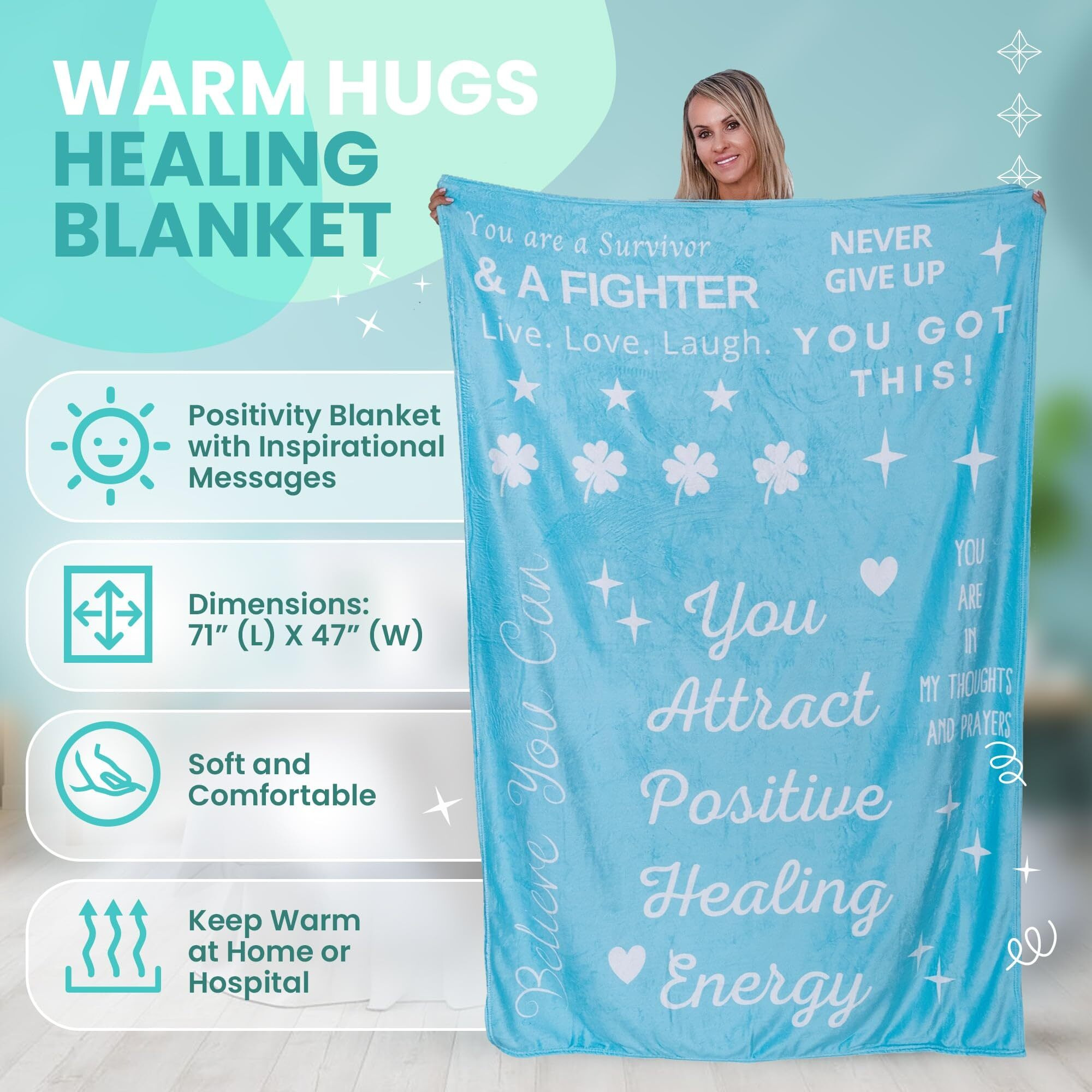 Chemo Care Package For Women, Cancer Care Packages For Women, Gifts For Cancer Patients, Get Well Soon Gift Basket Includes Travel Mug, Healing Blanket 47   X71    (Turquoise)
