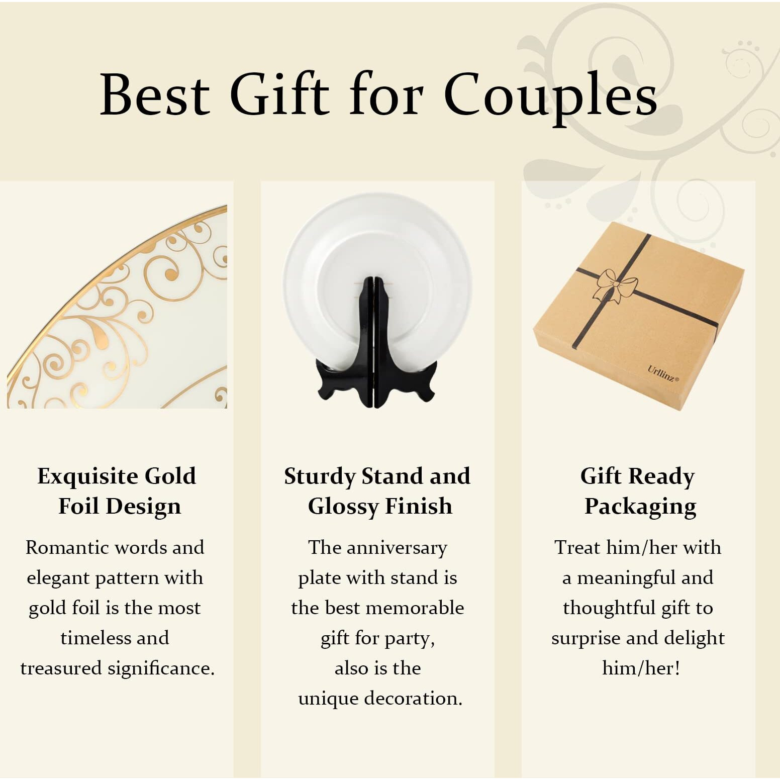 Urllinz 20Th Anniversaty Plate With 24K Gold Foil-20Th Anniversary Wedding Gifts For Wife,20 Year Anniversary Wedding Gifts Decorations For Couple Him Her Husband,Ceramic Plate With Stand 9""