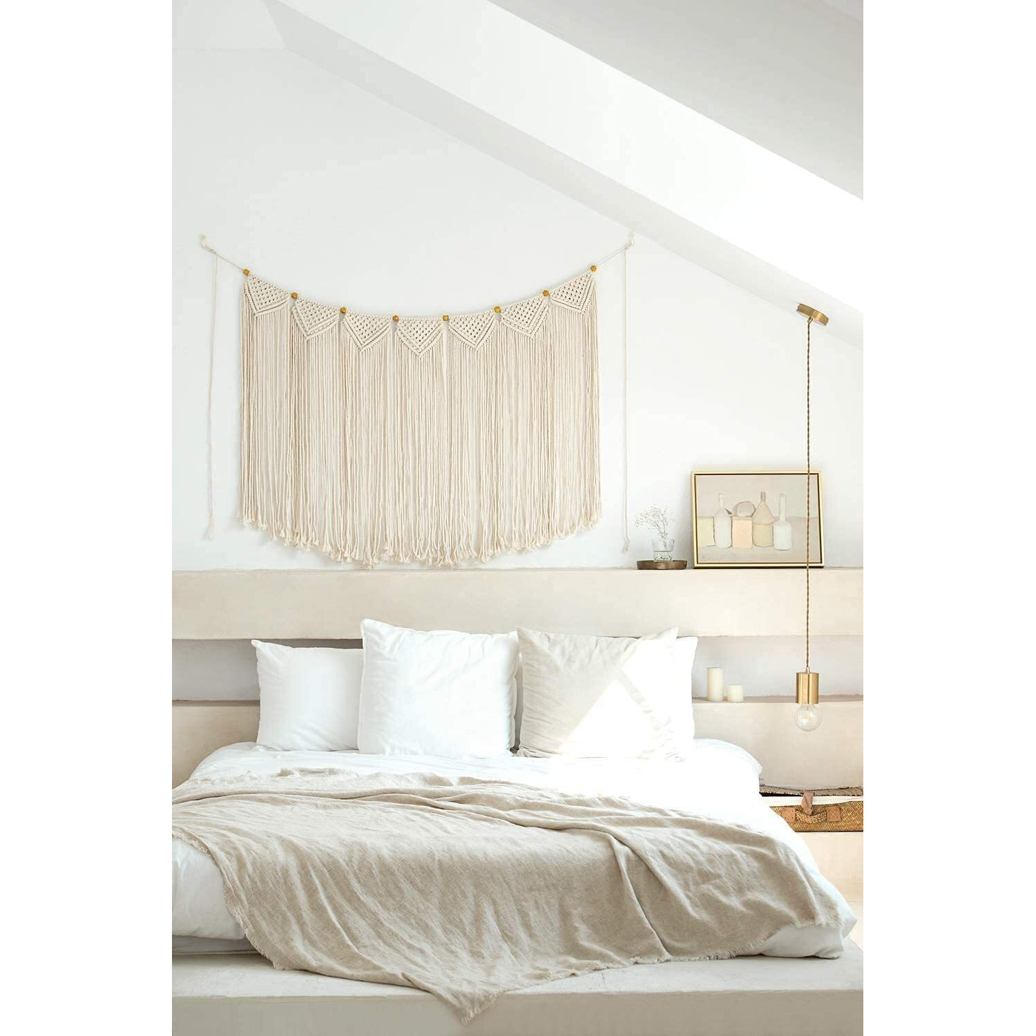 Mkono Large Macrame Wall Hanging Boho Tapestry Woven Bohemian Above Bed Wall Decor Wedding Christmas Backdrop Decoration For Bedroom Living Room Nursery Dorm Apartment, Idea Gift, 47"" L X 28"" W