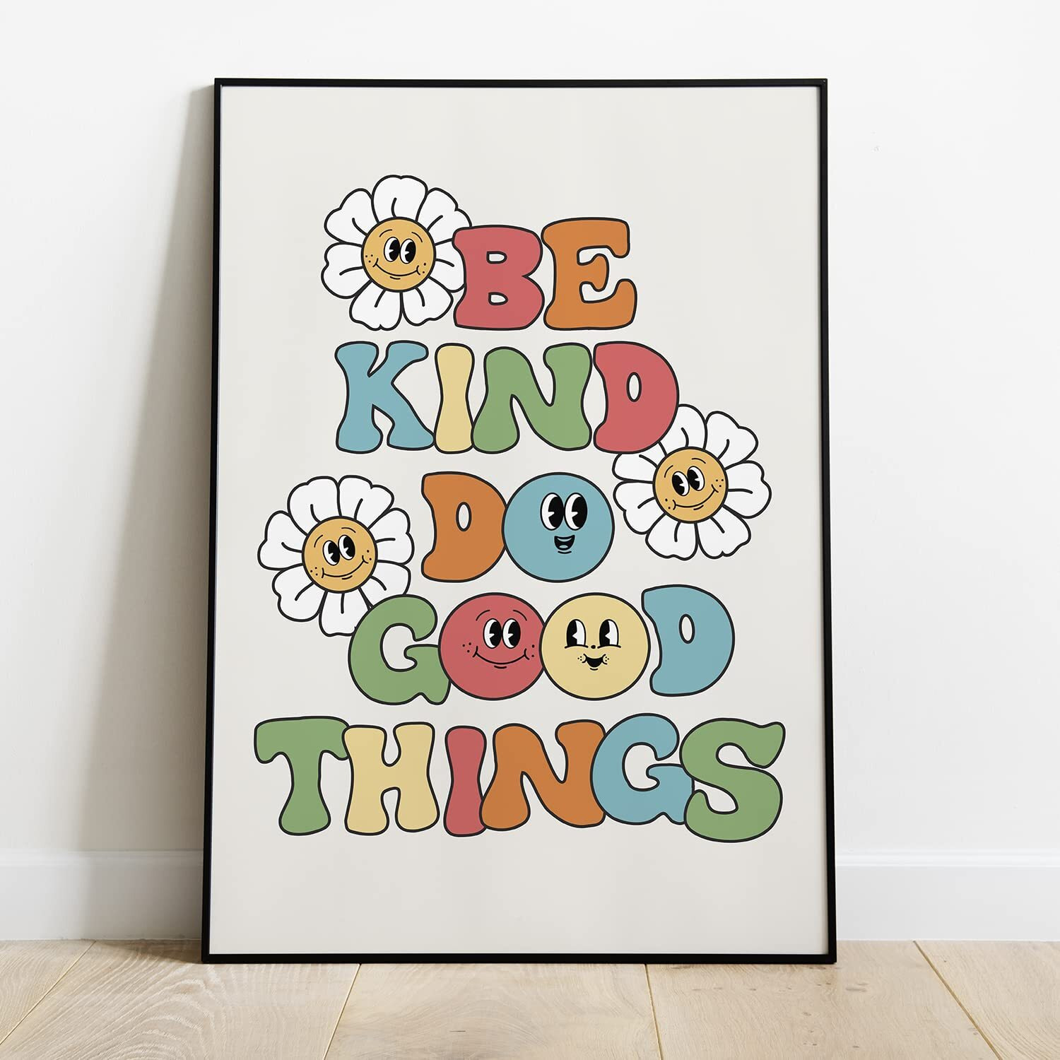 Retro Poster Wall Art Print, Be Kind Poster, Positive Quote Wall Art, Colorful Wall Decor, Cute Room Decor, Rainbow Retro Aesthetic Decor