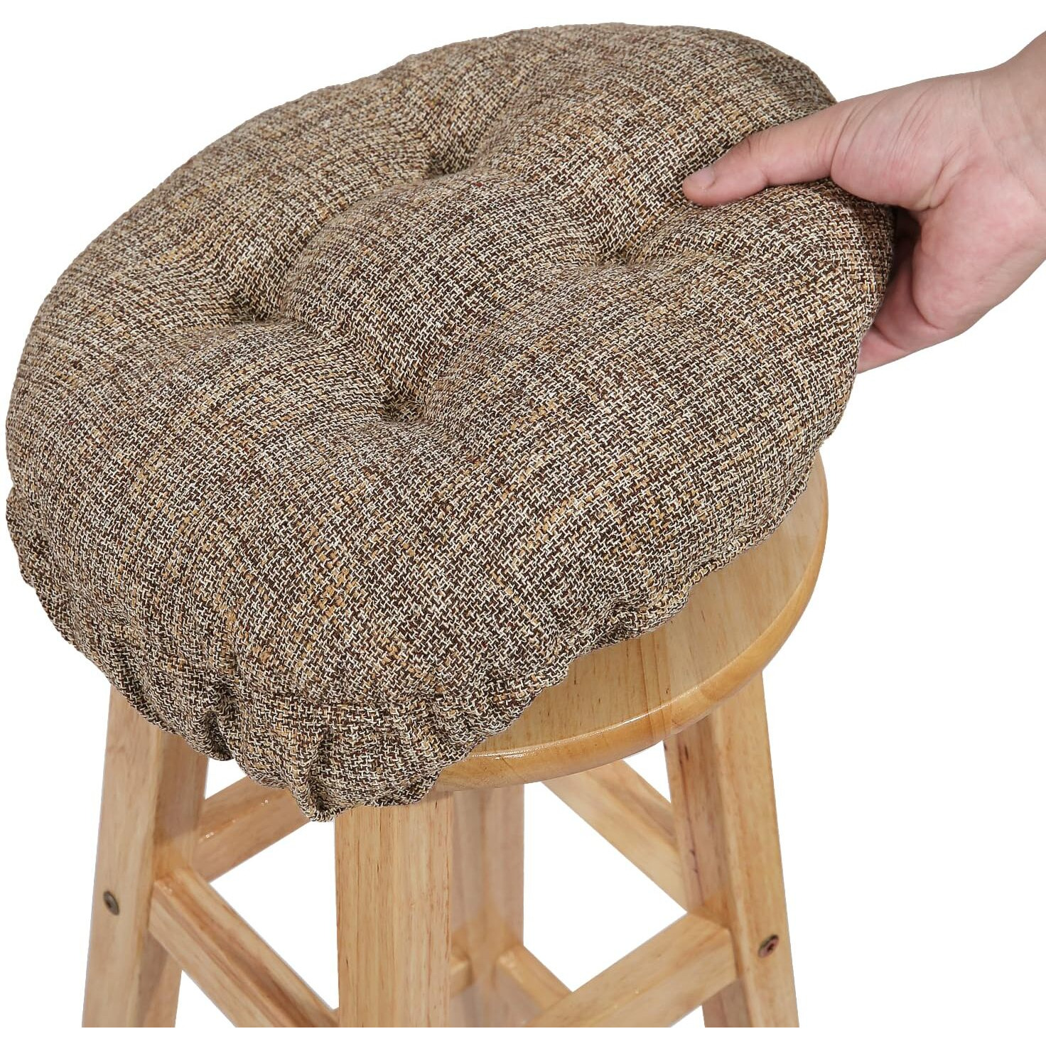 Sinosso Modern Linen Bar Stool Cushion Dia.13, Fashion Interweaving Design Anti-Skid Silicone Round Stool Seat Cushion Cover Padded (Light Brown, M,1)