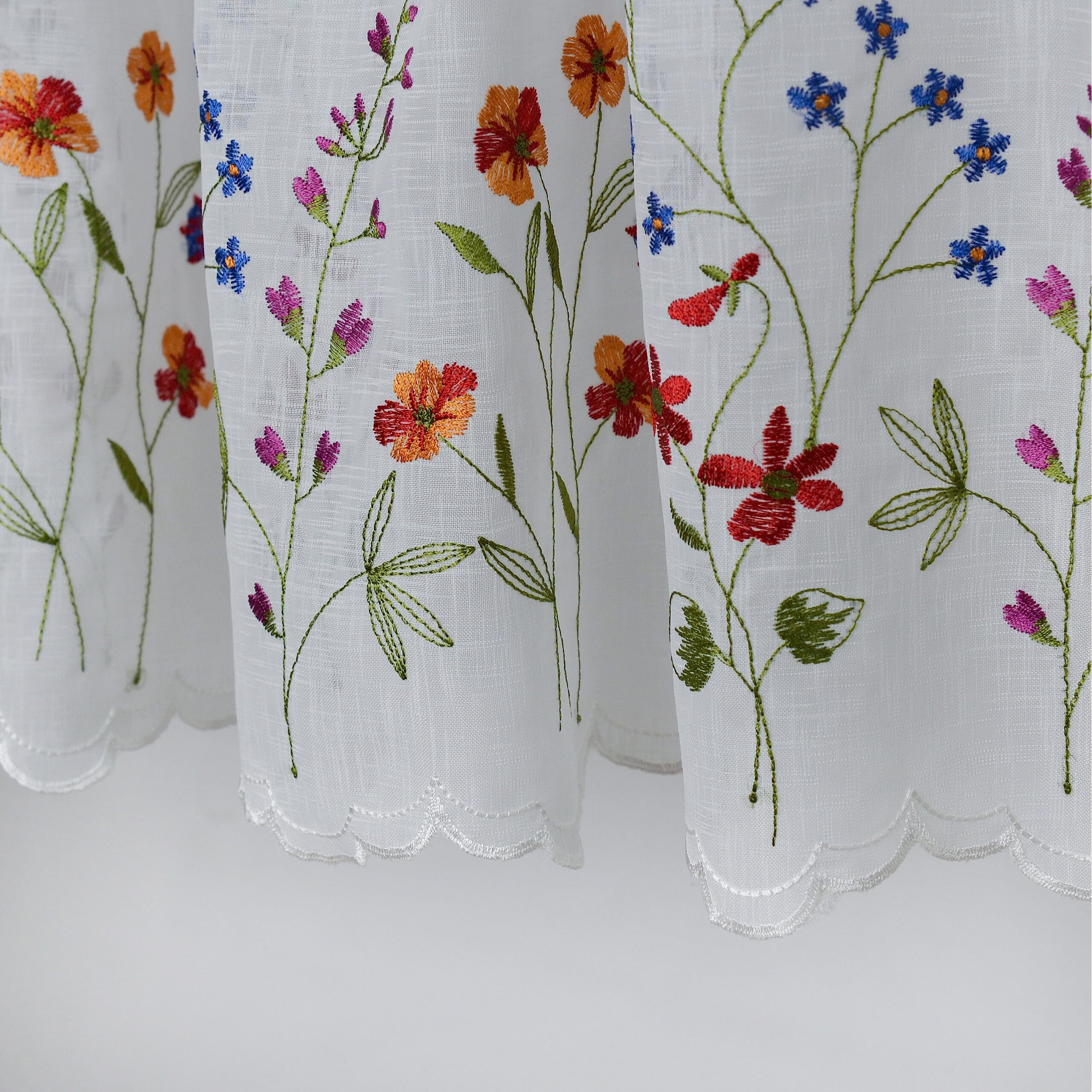 Yurlisa 027 Floral Embroidery Pastoral Style Valance, White Sheer Flowers Valances,Window Treatment For Kitchen,W60Xl18 Inch (Wild Flower)
