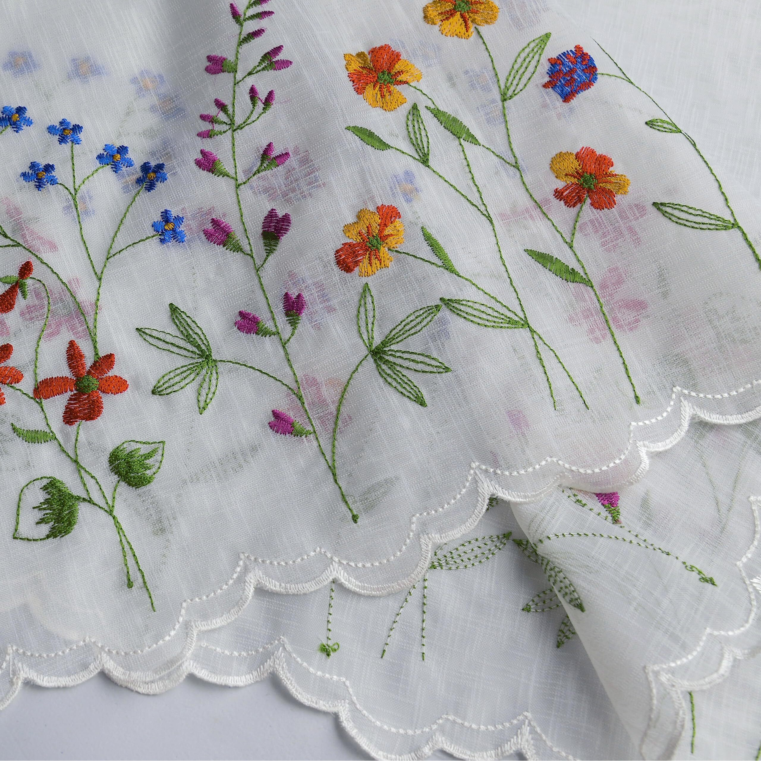 Yurlisa 027 Floral Embroidery Pastoral Style Valance, White Sheer Flowers Valances,Window Treatment For Kitchen,W60Xl18 Inch (Wild Flower)