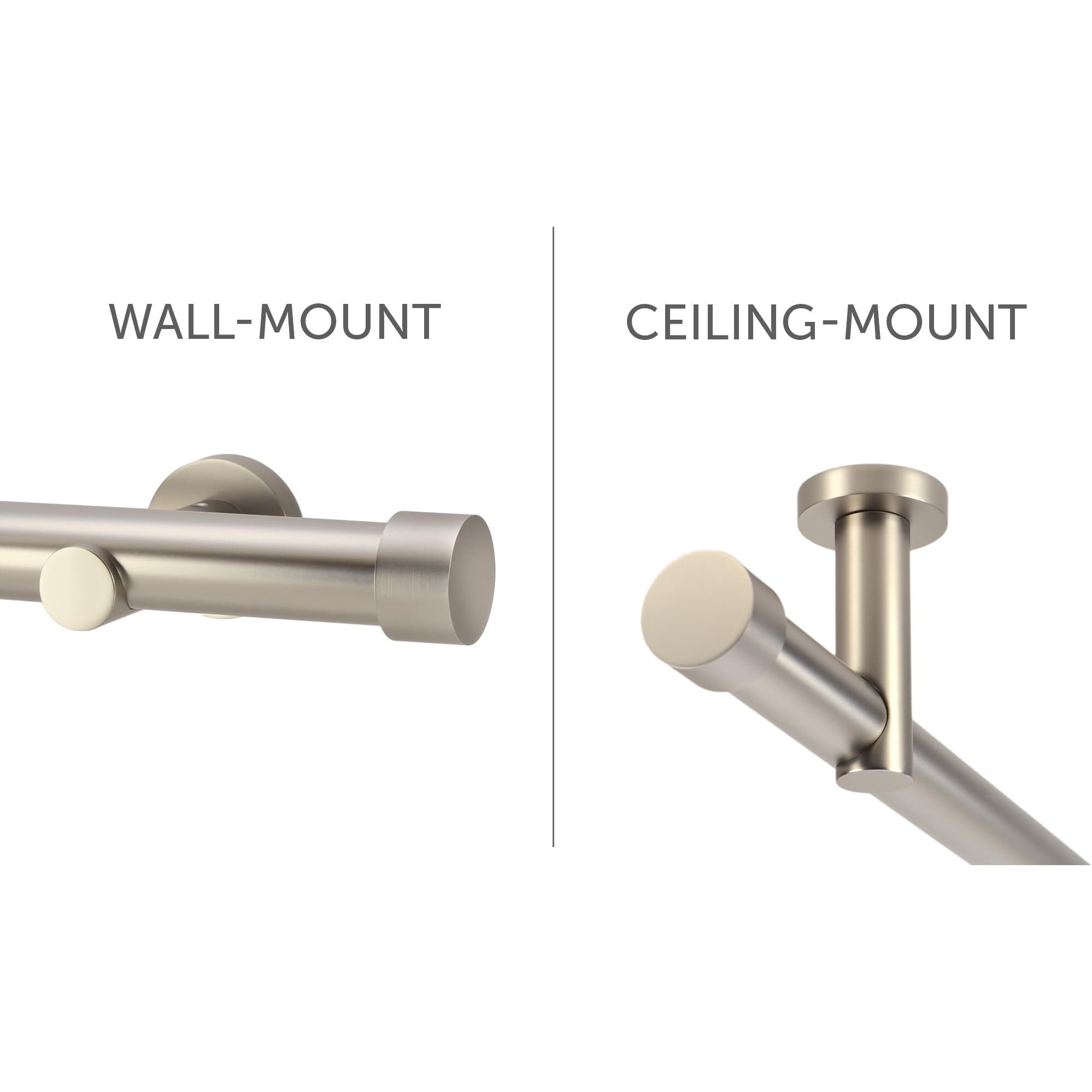 Ivilon Ceiling Or Wall Mount Curtain Rod Brackets Holders For Curtain Rods Of 7/8 And 1 Inch Diameter. Set Of 2. Color Brushed Nickel