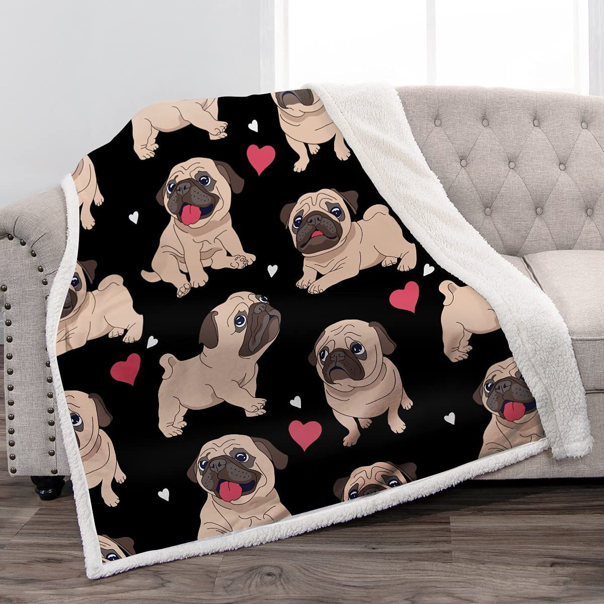 Jekeno Blanket Pug Gifts For Pug Lovers Women Girls Kids Adults Birthday Soft Comfy Plush Puppy Dog Print Sherpa Throw Decor Home Bedroom Living Room Couch Sofa 50"&quotX60""