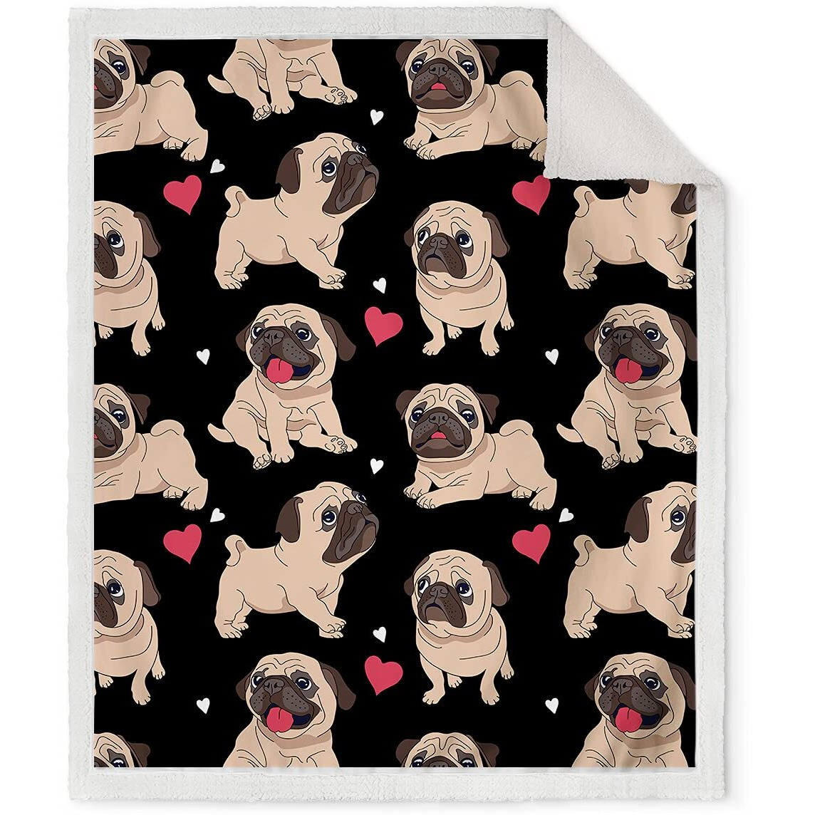 Jekeno Blanket Pug Gifts For Pug Lovers Women Girls Kids Adults Birthday Soft Comfy Plush Puppy Dog Print Sherpa Throw Decor Home Bedroom Living Room Couch Sofa 50"&quotX60""