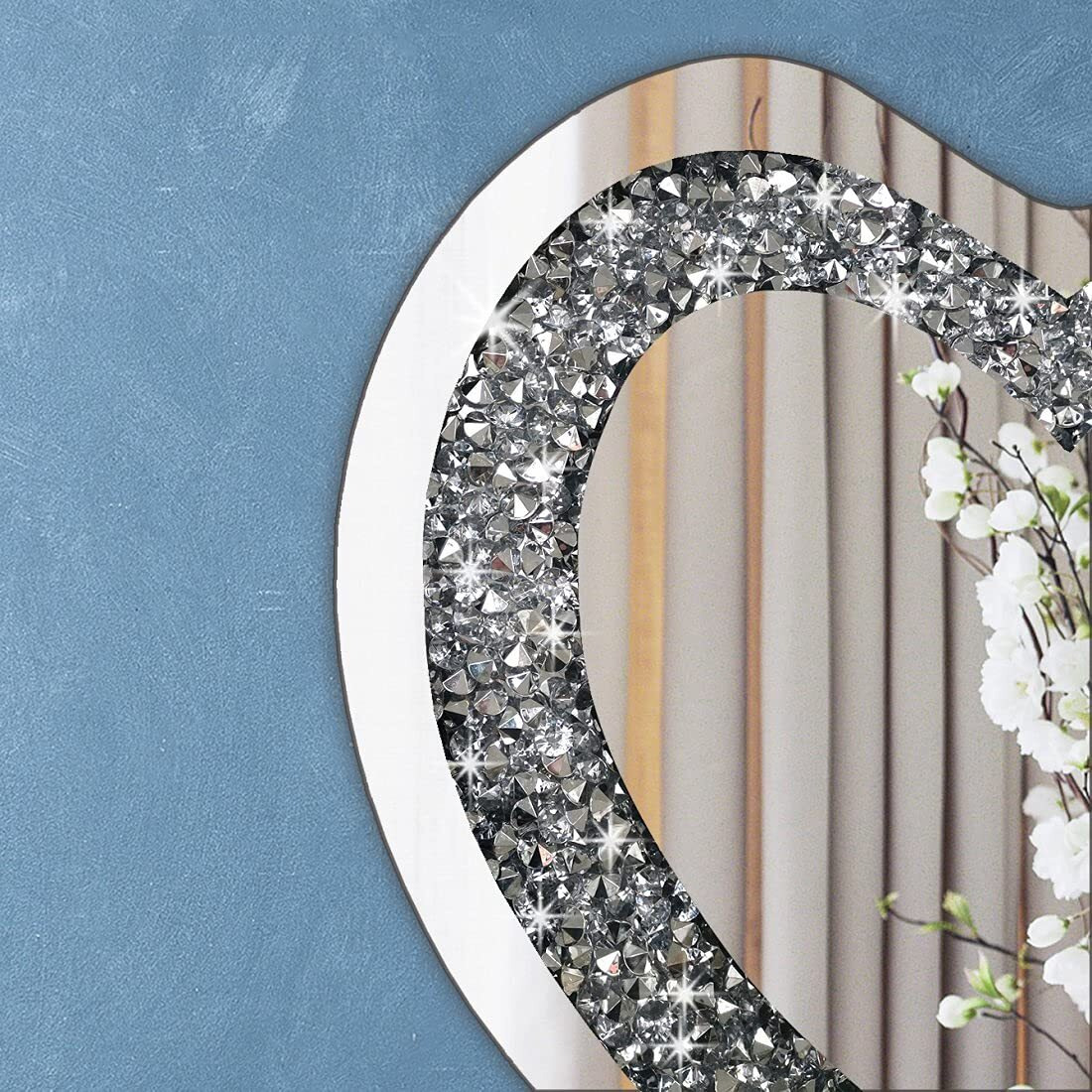 Dmdfirst Crystal Crush Diamond Heart Shaped Silver Mirror For Wall Decoration 20X20X1 Inch Wall Hang Frameless Mirror Acrylic Diamond D  Cor.