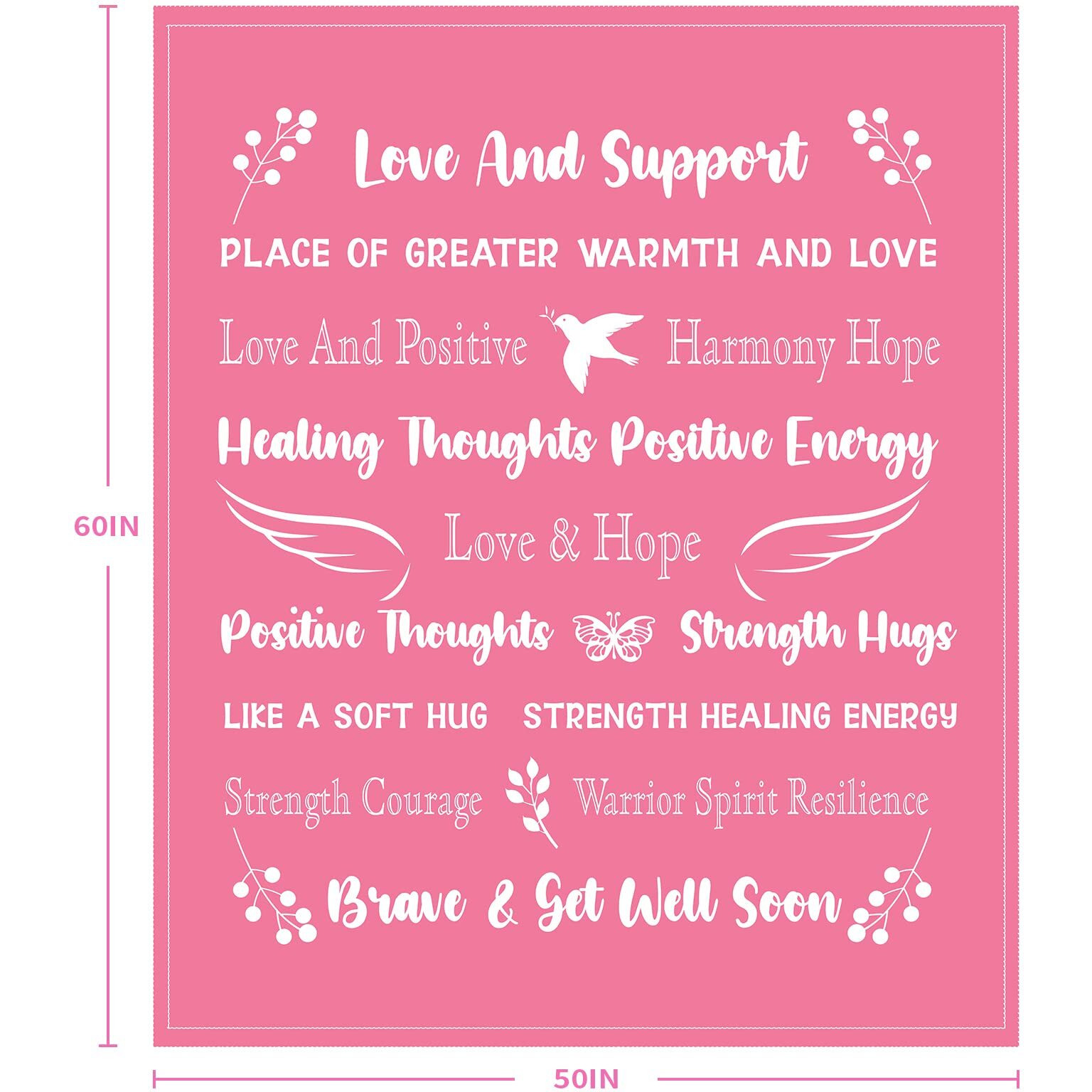 Macevia Breast Cancer Gifts For Women Fleece Healing Thoughts Blanket Super Soft & Warm Get Well Breast Cancer Blanket Sympathy Gift With Inspirational Positive Energy (50"&quotX60"", Pink)
