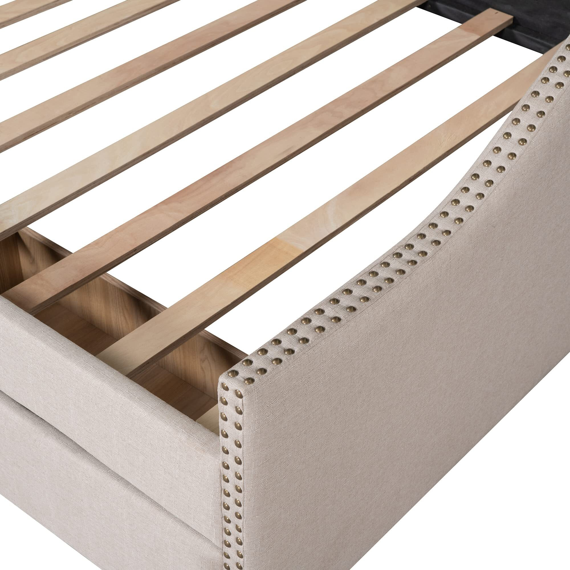 Flieks Upholstered Full Daybed With Two Storage Drawers, Full Size Button Tufted Sofa Bed Daybed With Nailhead Trim And Wood Slat Support (Beige Fabric)