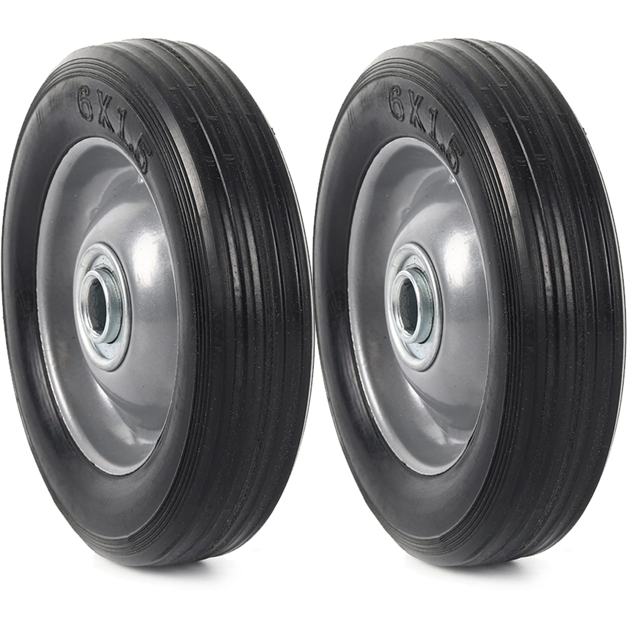 (2-Pack) Ar-Pro 6    X 1.5    Flat Free Solid Rubber Wheel Assemblies - Replacement Hand Truck Wheels With Ball Bearings And 5/8    Bore Hole Diameter - Heavy-Duty Solid Rubber Wheels 132 Lbs Load Capacity