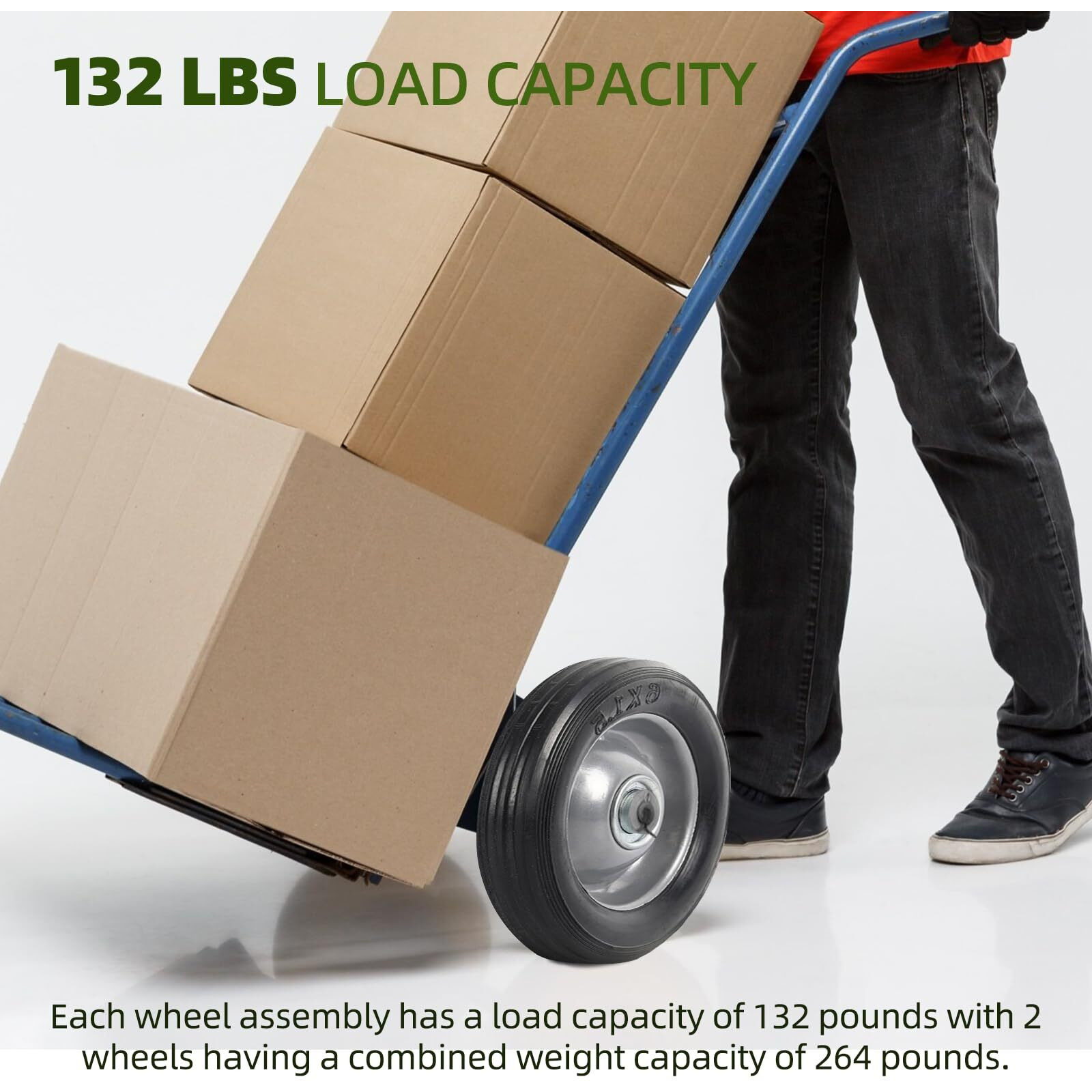 (2-Pack) Ar-Pro 6    X 1.5    Flat Free Solid Rubber Wheel Assemblies - Replacement Hand Truck Wheels With Ball Bearings And 5/8    Bore Hole Diameter - Heavy-Duty Solid Rubber Wheels 132 Lbs Load Capacity