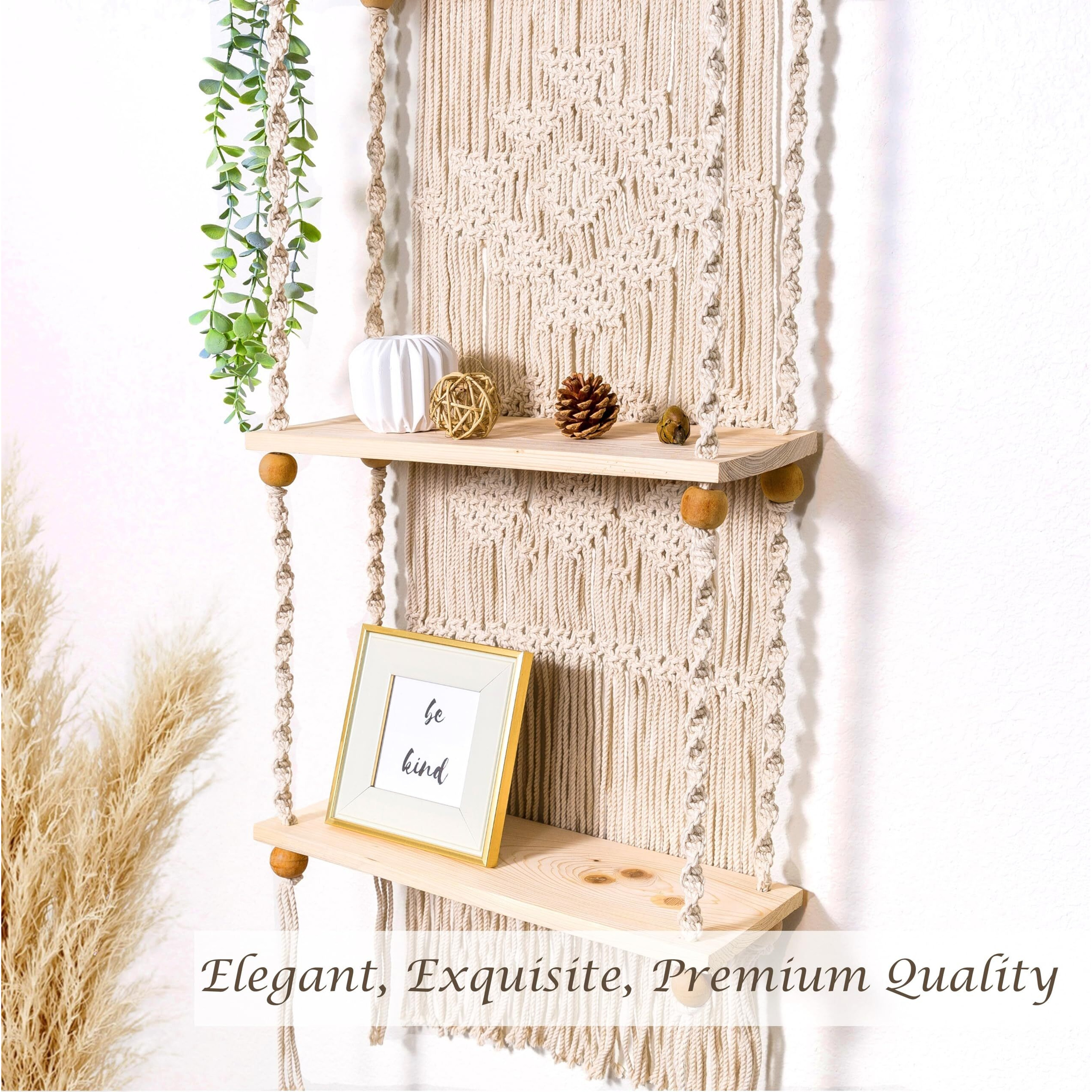 Induslyfe Macrame Wall Hanging Shelf 3 Tier Boho Wall Plant Hanger Shelves, Handmade Of Woven Rope Boho Shelves Organizer For Living Room Bathroom Home Storage Floating Plant Rack Bohemian D  Cor