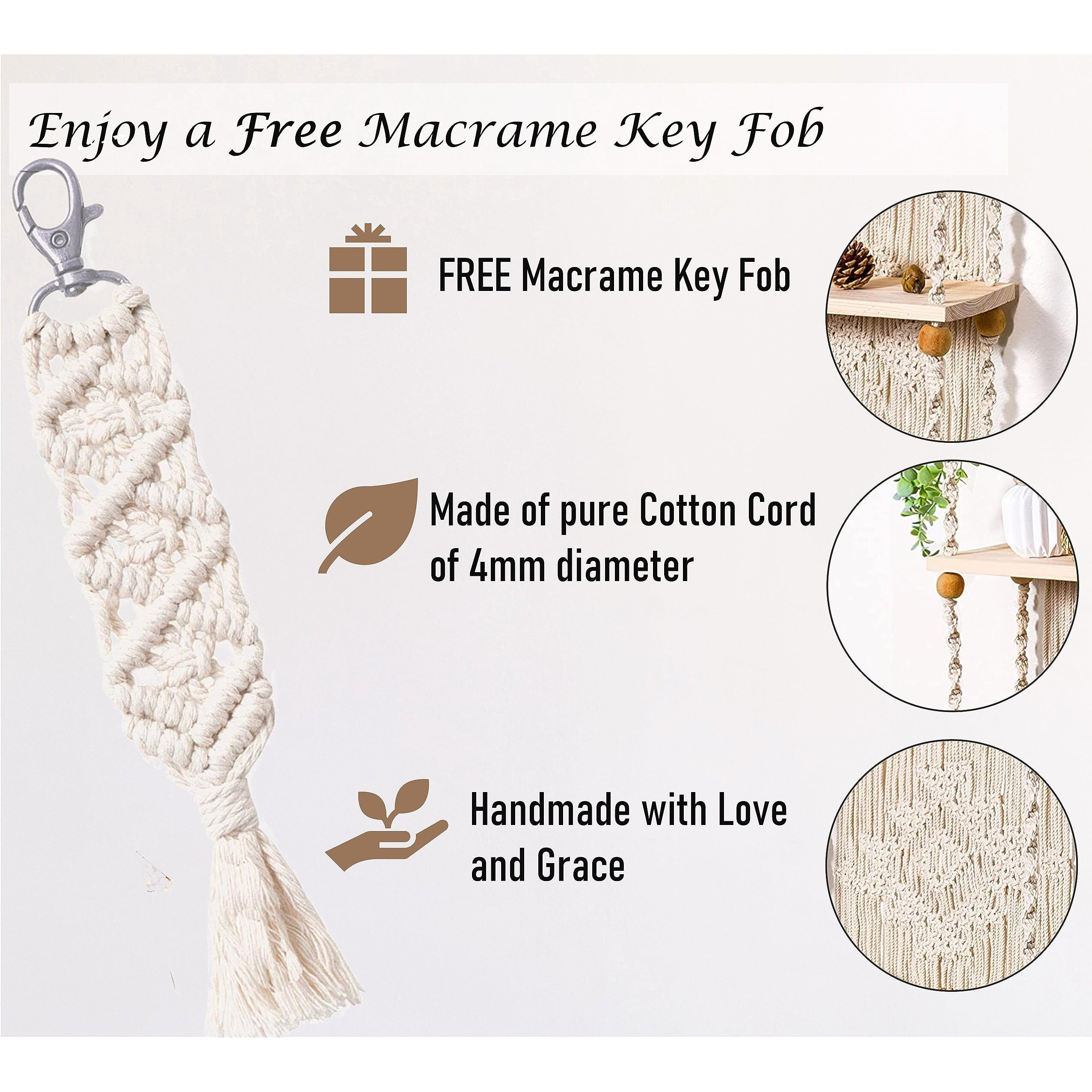 Induslyfe Macrame Wall Hanging Shelf 3 Tier Boho Wall Plant Hanger Shelves, Handmade Of Woven Rope Boho Shelves Organizer For Living Room Bathroom Home Storage Floating Plant Rack Bohemian D  Cor