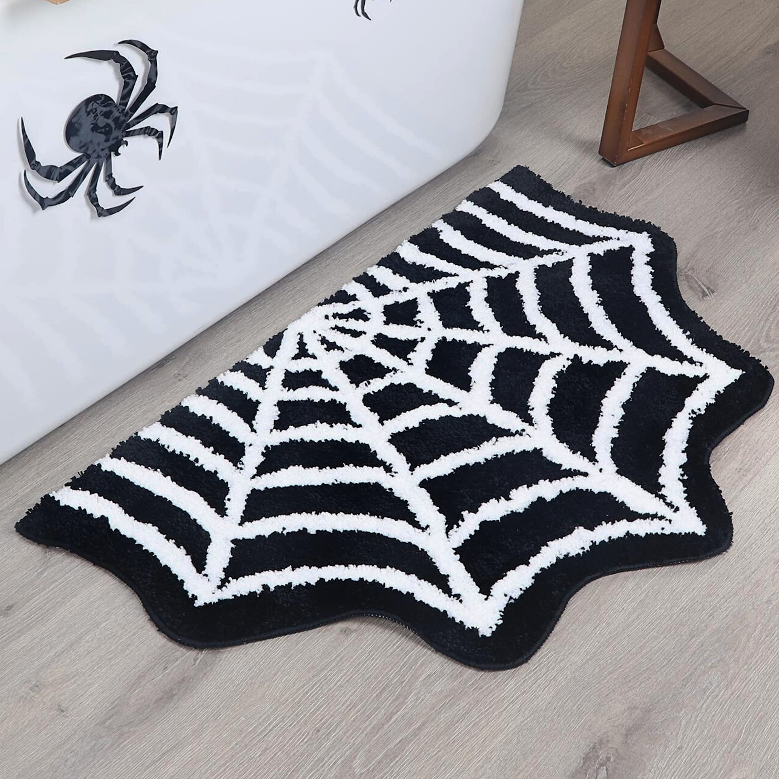 Spider Web Bath Mat - Halloween Rug Bathroom Decor Gothic Home Decor Witchy Horror Goth Room Rugs Gothic Bedroom Kitchen Whimsigoth Oddities And Curiosities Spooky Gifts Scary Decorations Spider Webs