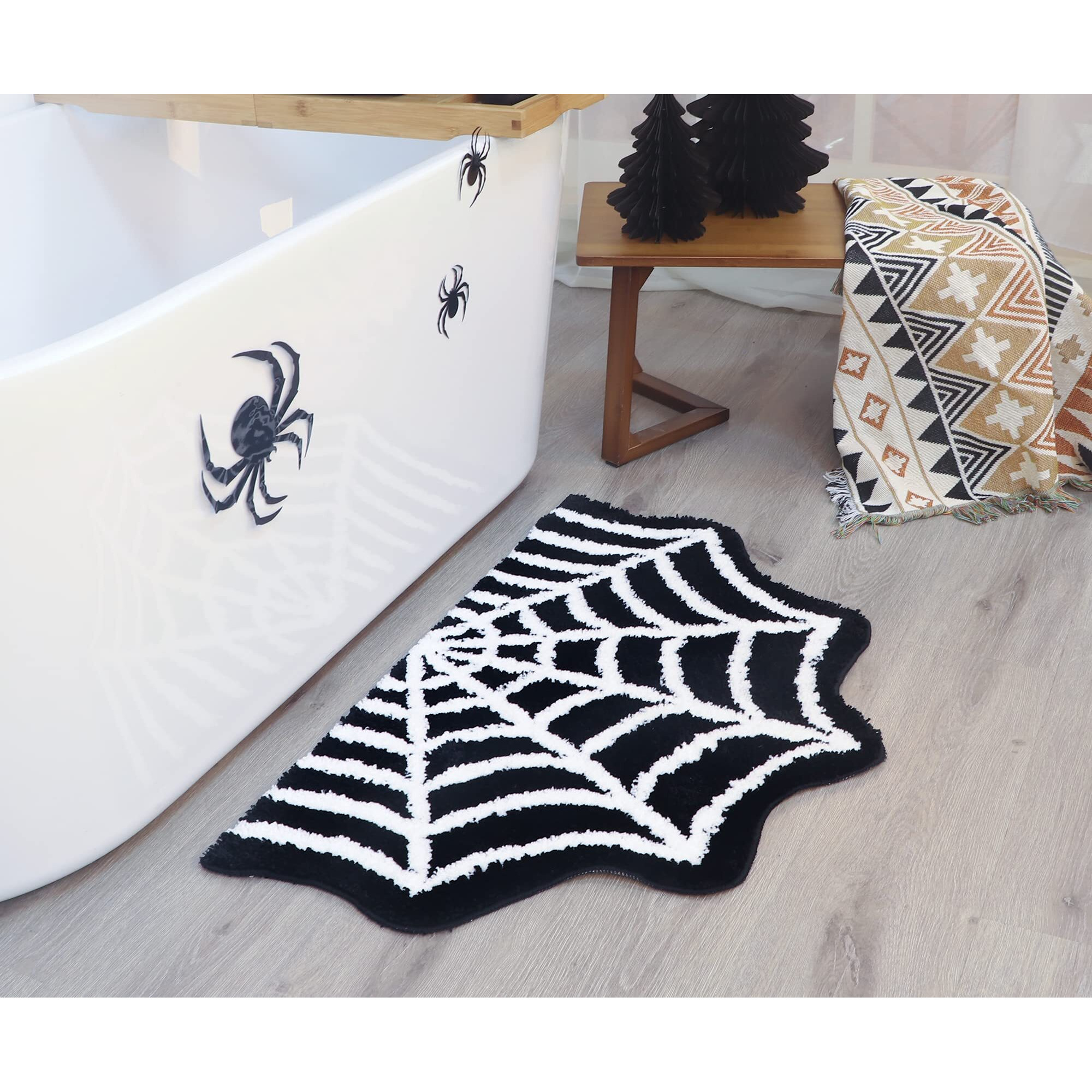 Spider Web Bath Mat - Halloween Rug Bathroom Decor Gothic Home Decor Witchy Horror Goth Room Rugs Gothic Bedroom Kitchen Whimsigoth Oddities And Curiosities Spooky Gifts Scary Decorations Spider Webs