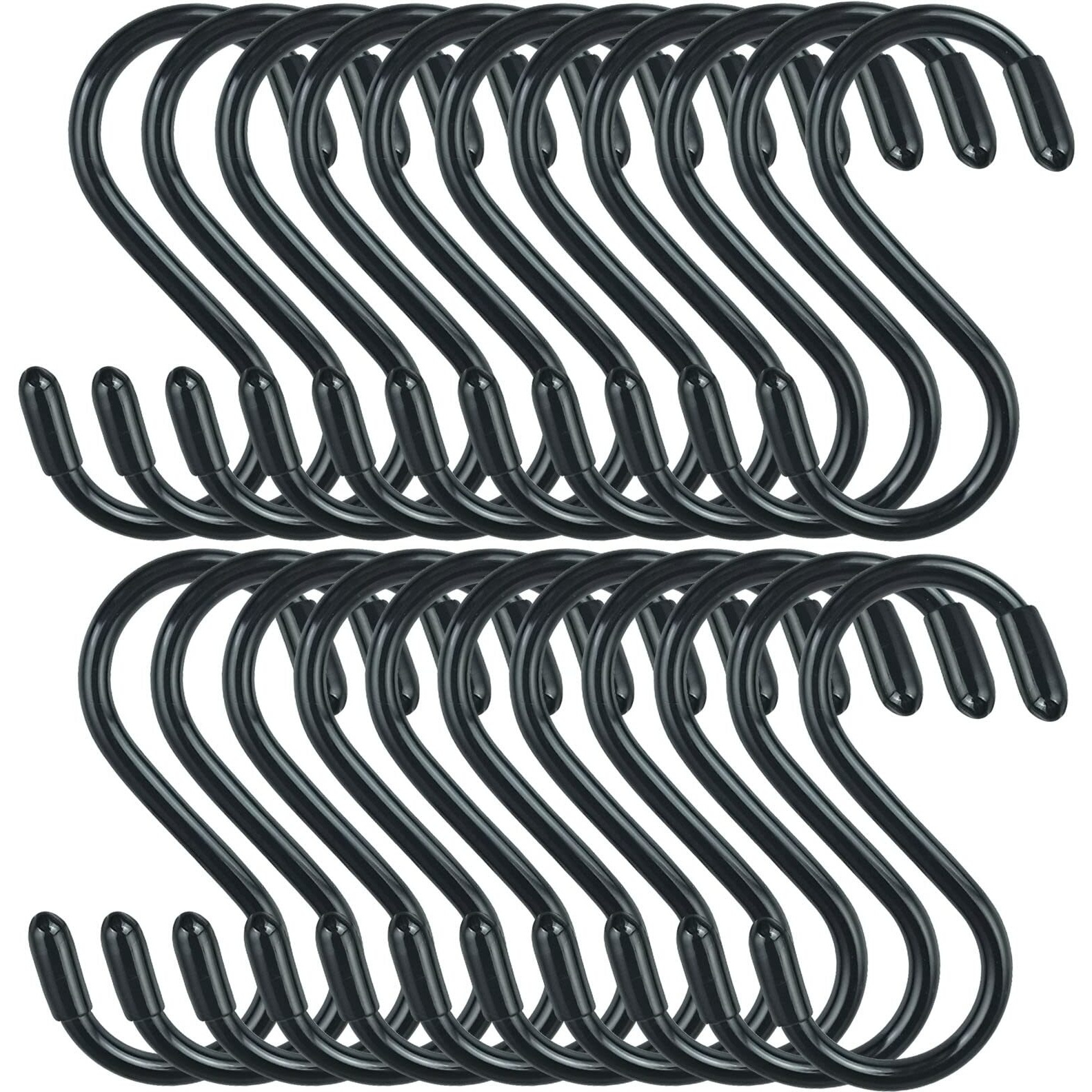 Dingee 30 Pack Vinyl Coated S Hooks For Hanging, 3 Inch Heavy Duty S Hooks For Hanging Plants,Clothes,Non Slip Steel Metal Black Rubber Coated Closet S Hooks For Hanging Jeans Jewelry Pot Pan