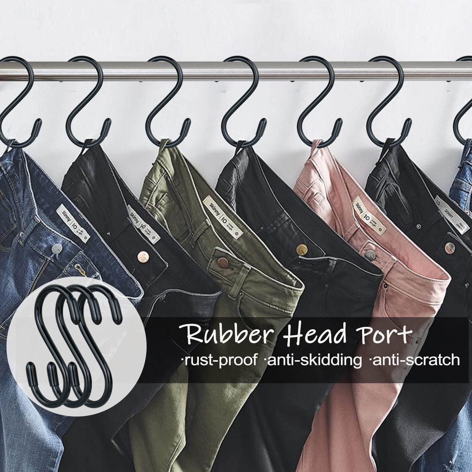 Dingee 30 Pack Vinyl Coated S Hooks For Hanging, 3 Inch Heavy Duty S Hooks For Hanging Plants,Clothes,Non Slip Steel Metal Black Rubber Coated Closet S Hooks For Hanging Jeans Jewelry Pot Pan