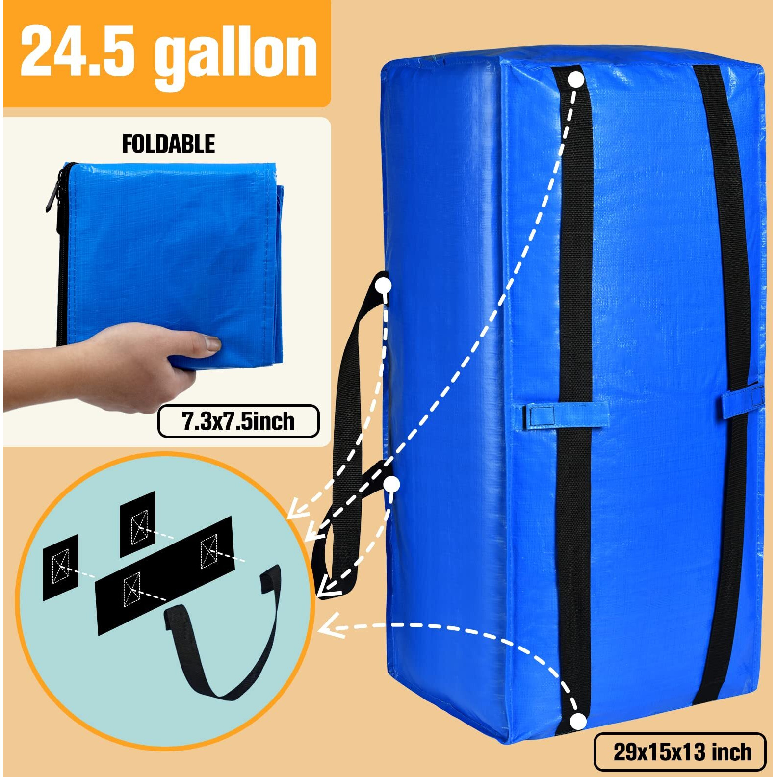 Moving Bags, Storage Totes, Extra Large Storage Bags For Moving Supplies, College Dorm Essentials, Bedroom Closet, Packing Bags With Backpack Handles Zipper Compatible With Ikea Frakta Cart(12 Pack)